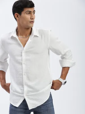 Men's White Standard Slim Fit Opaque Casual Shirt Cozy Layers Office Mood