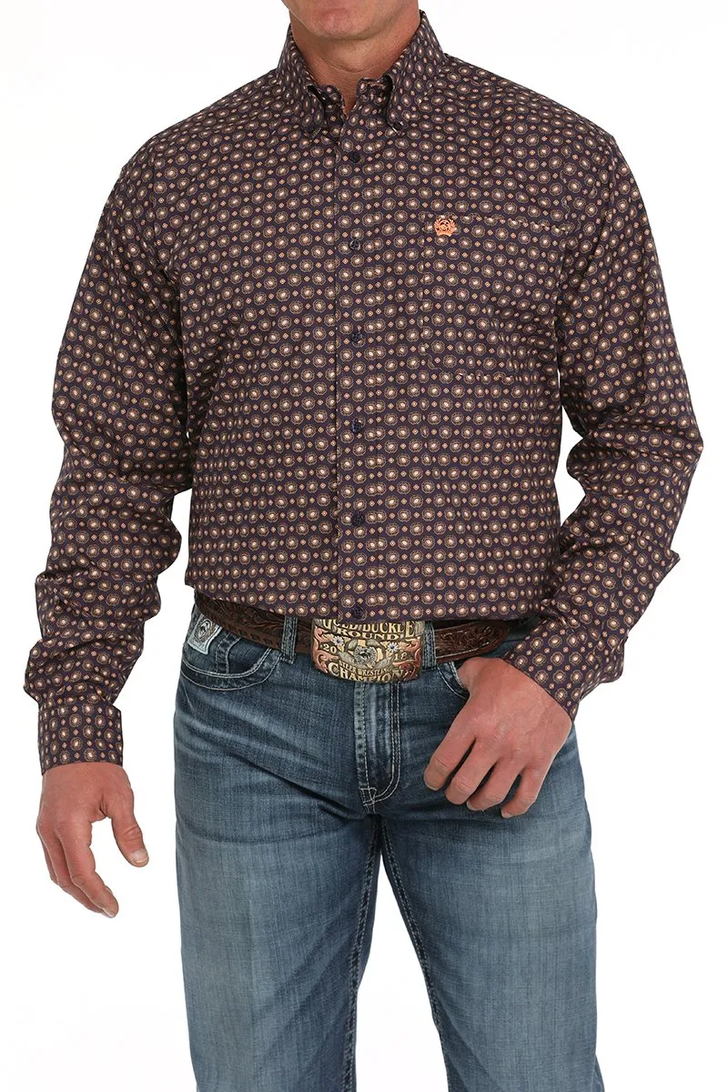 Cinch Men's L/S Classic Fit Medallion Western Button Down Shirt in Purple Smart Layer Casual Style