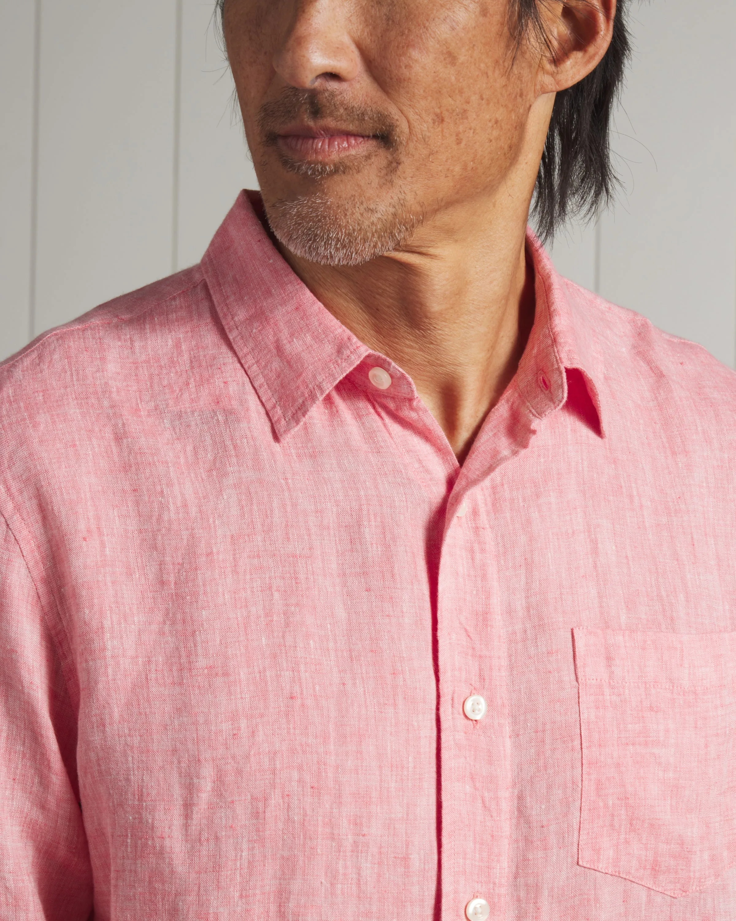 Vintage Wash Effect Nantucket Yarn Dyed Linen Shirt - Red