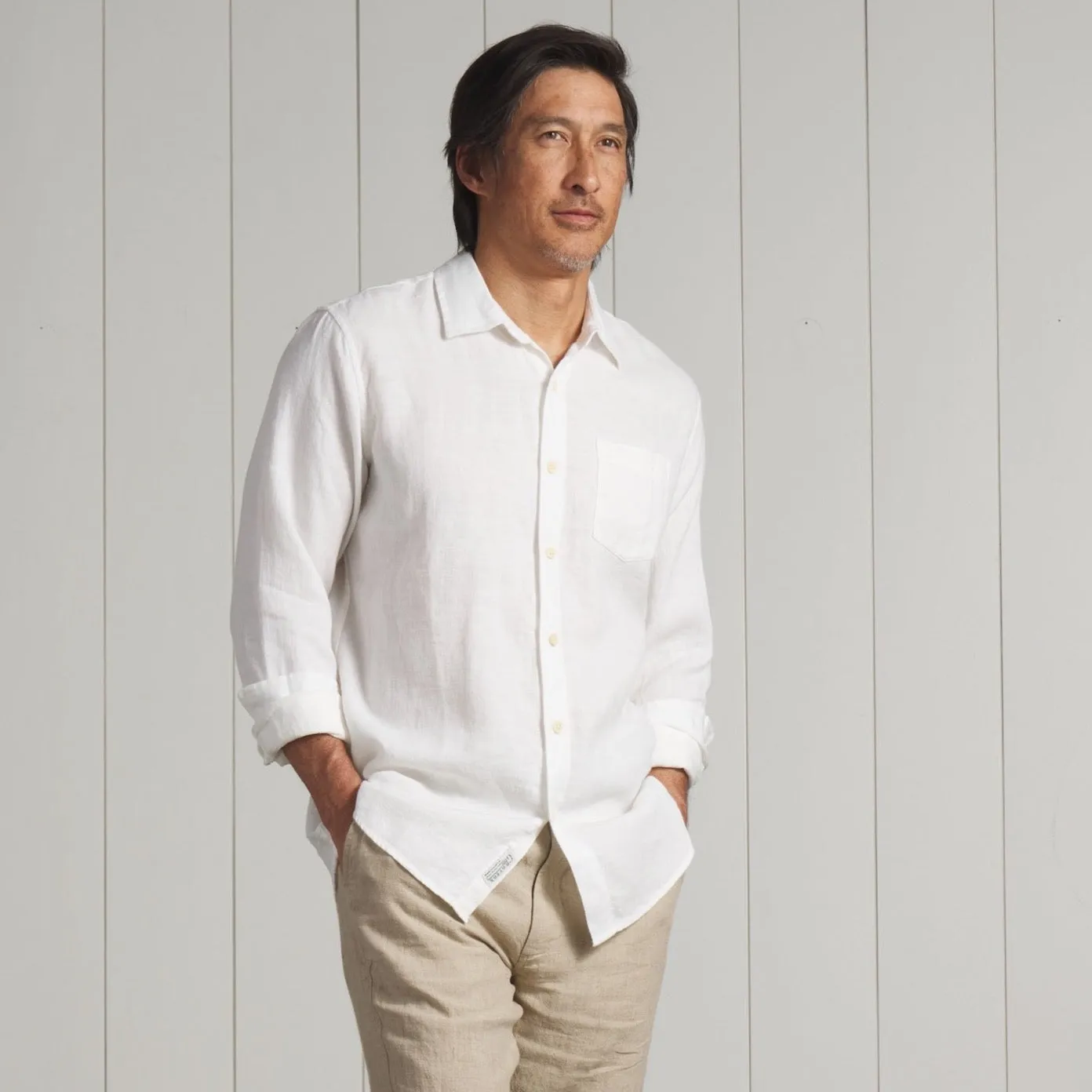 Nantucket Yarn Dyed Linen Shirt - White Perfect for Workouts Cool and casual