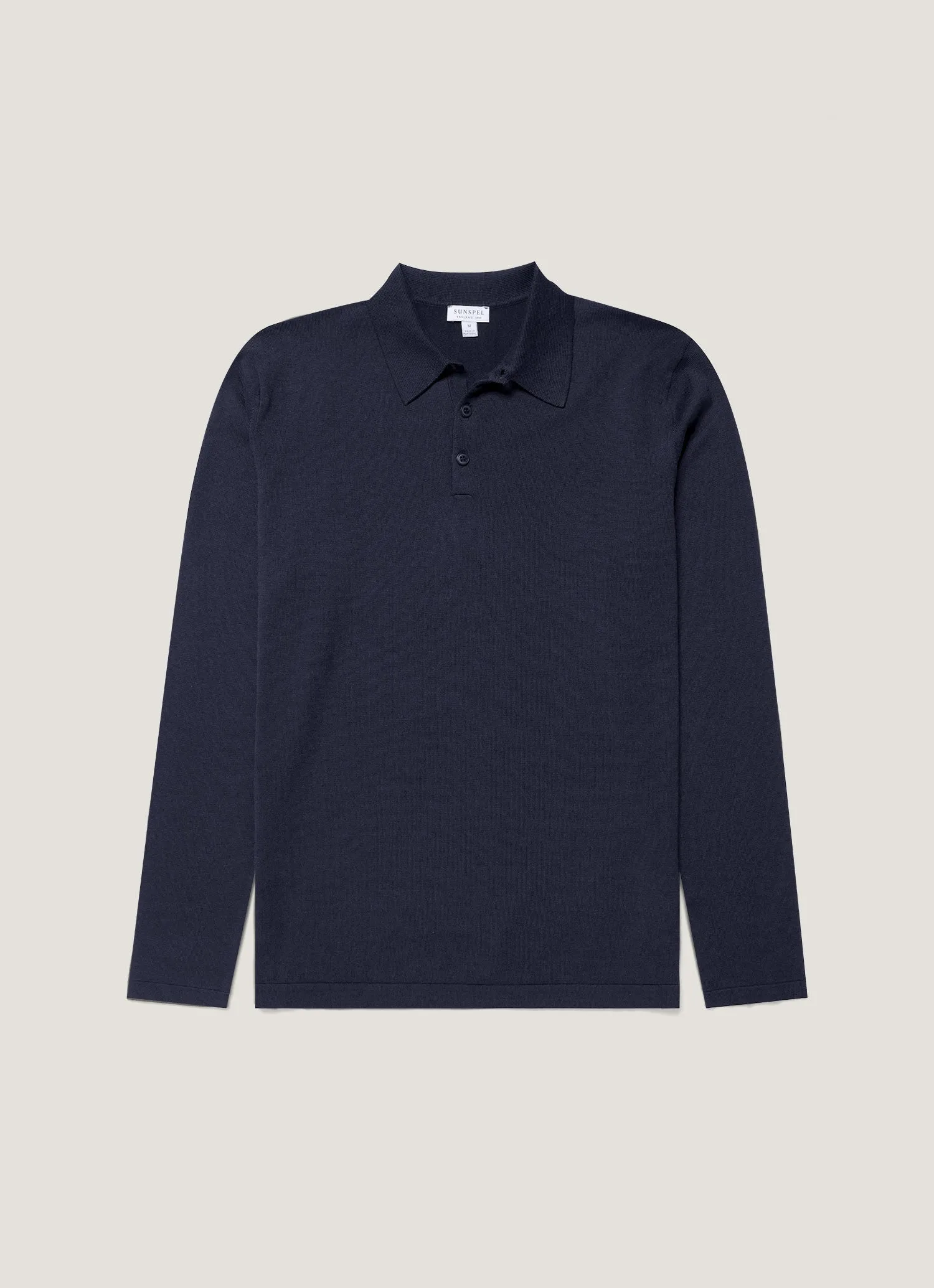 Jacquard Weave Quiet Style Men's Long Sleeve Sea Island Cotton Knit Polo Shirt in Light Navy