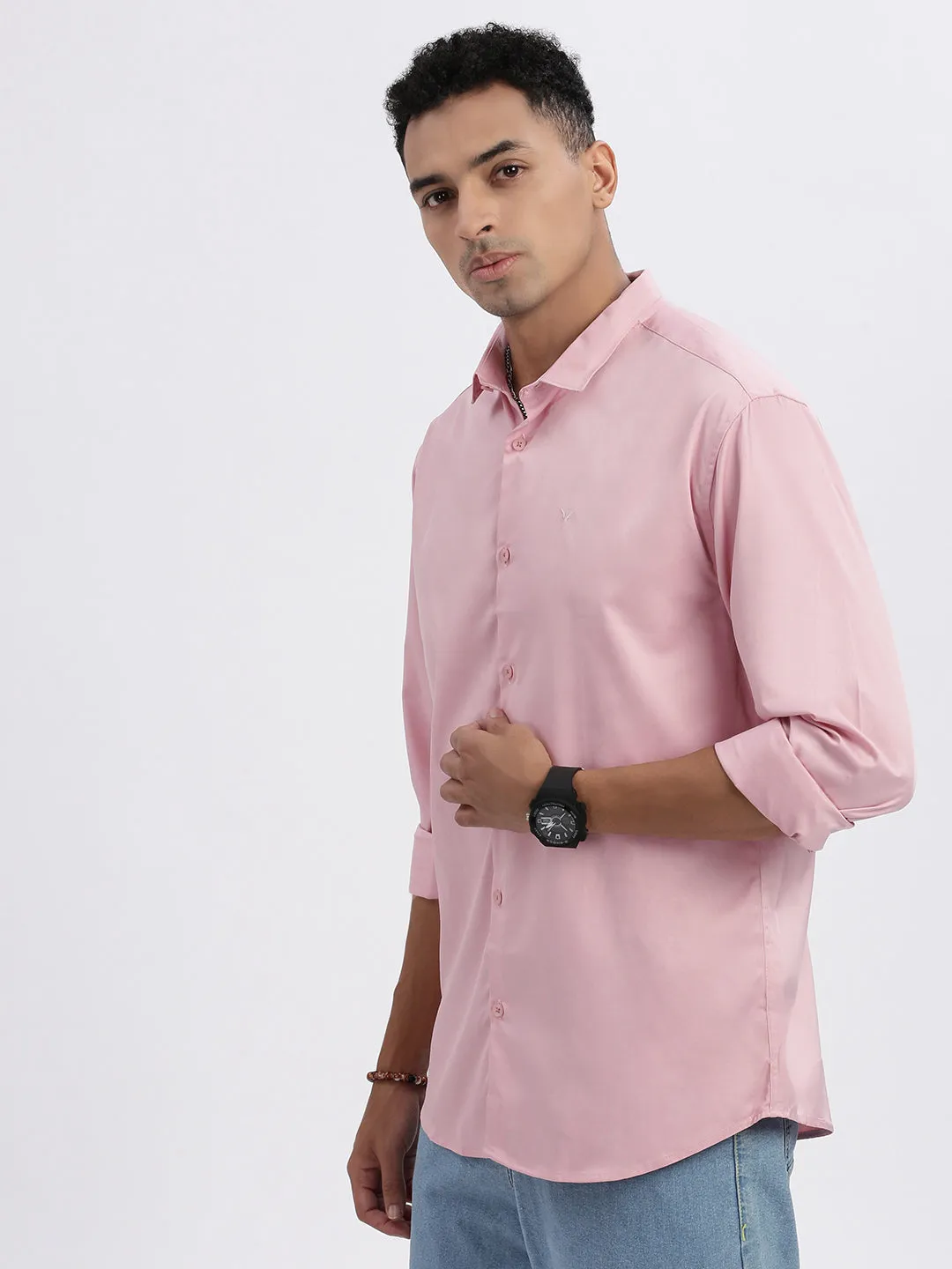 Easy Outfit Trans Glow Men's Peach Standard Spread Collar Solid Cotton Slim Fit Casual Shirt