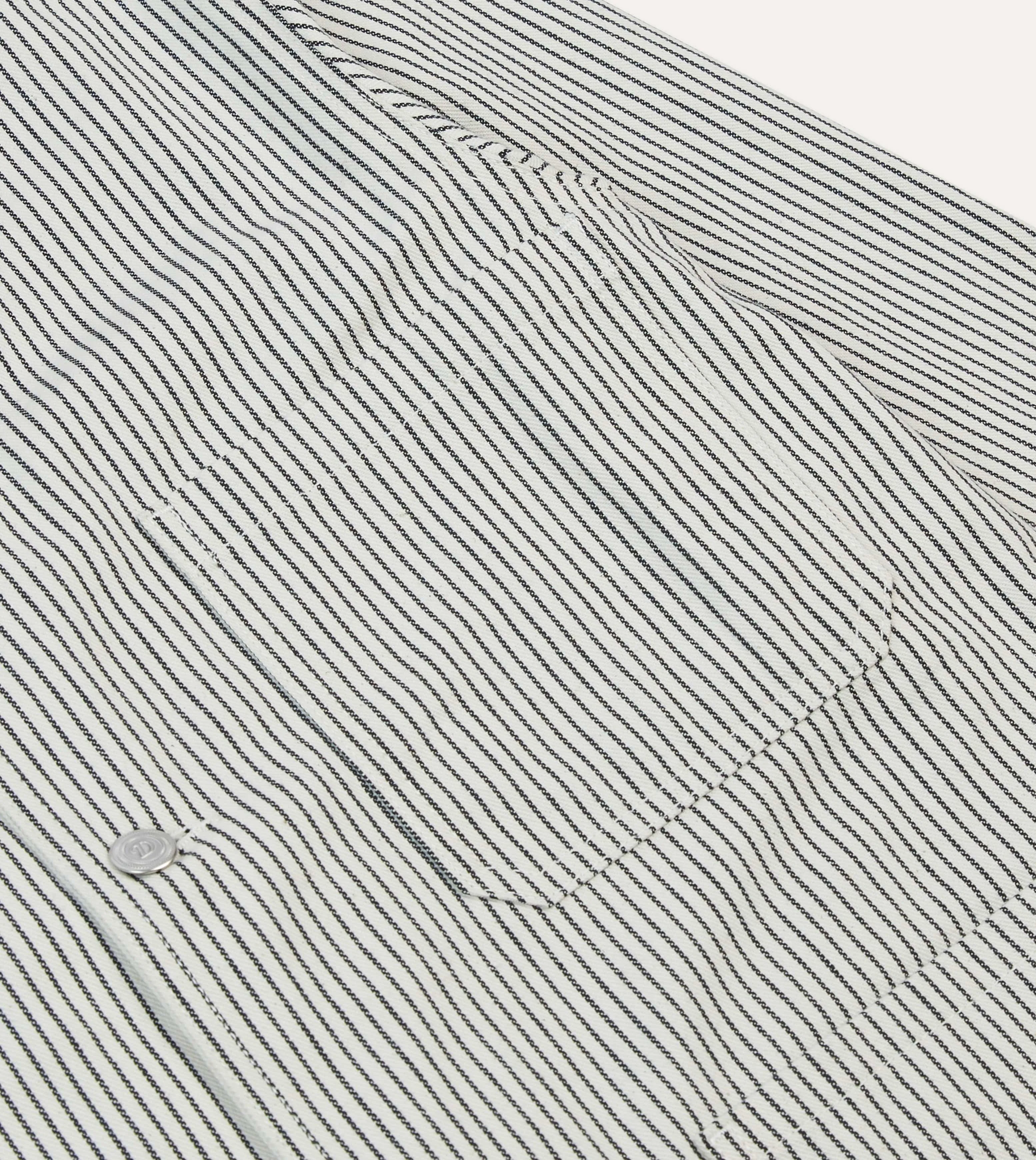 Navy and Ecru Stripe Cotton Stoker Jacket Minimal Detailing Adaptive Tension Bands