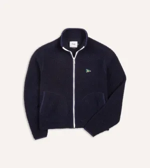 Navy Boucle Wool Zip Fleece Jacket Sport Inspired Style