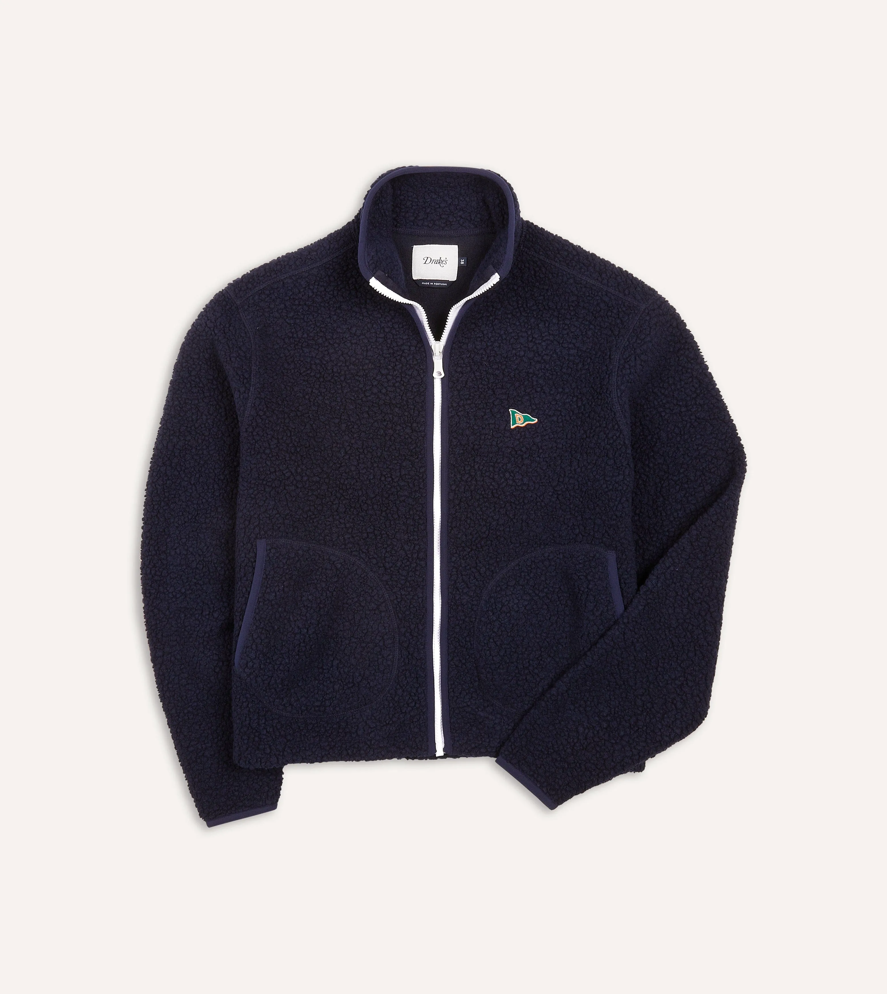 Navy Boucle Wool Zip Fleece Jacket Sport Inspired Style