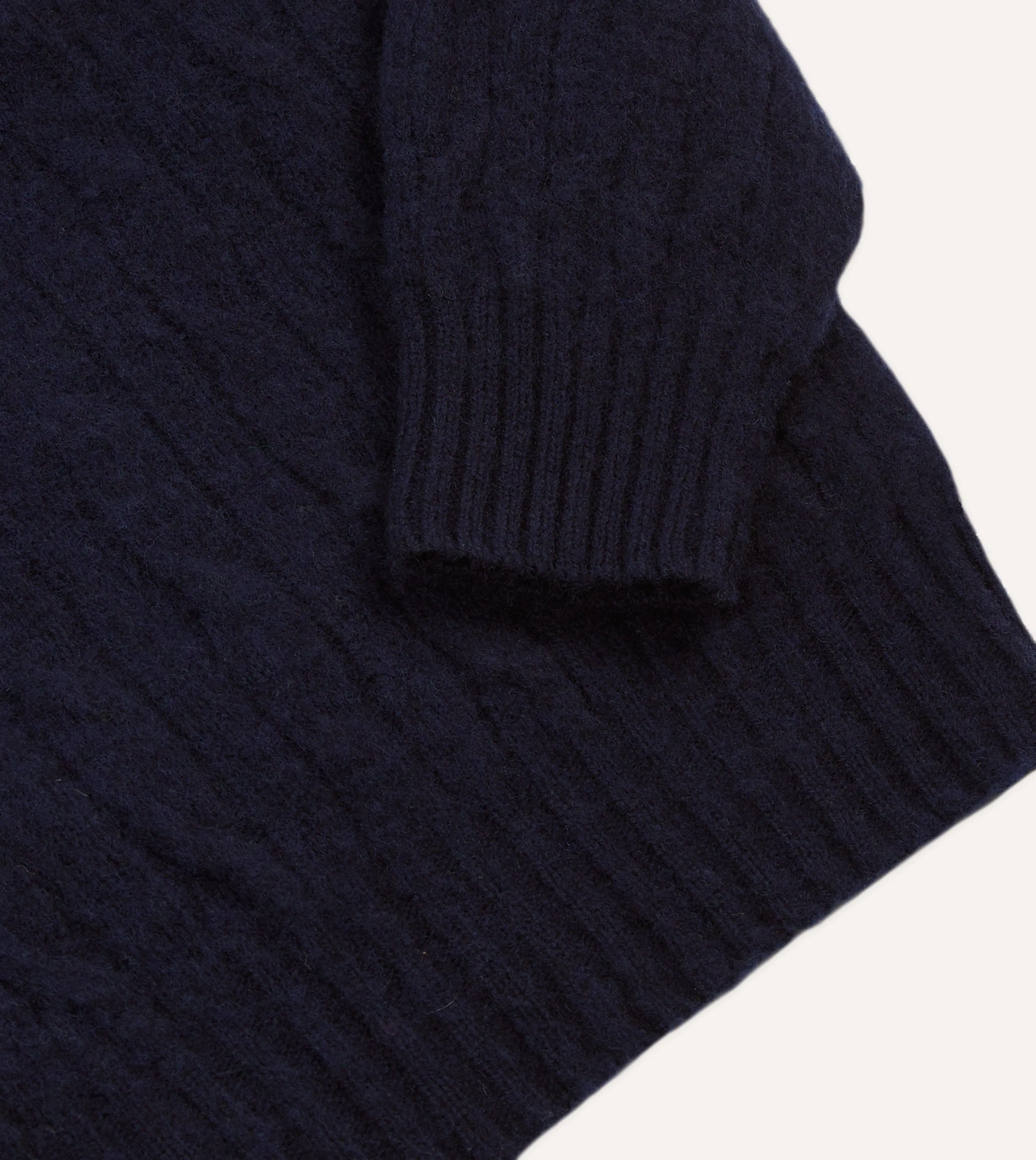 Navy Brushed Cable Knit Shetland Crew Neck Jumper Garment Dye Process City Style