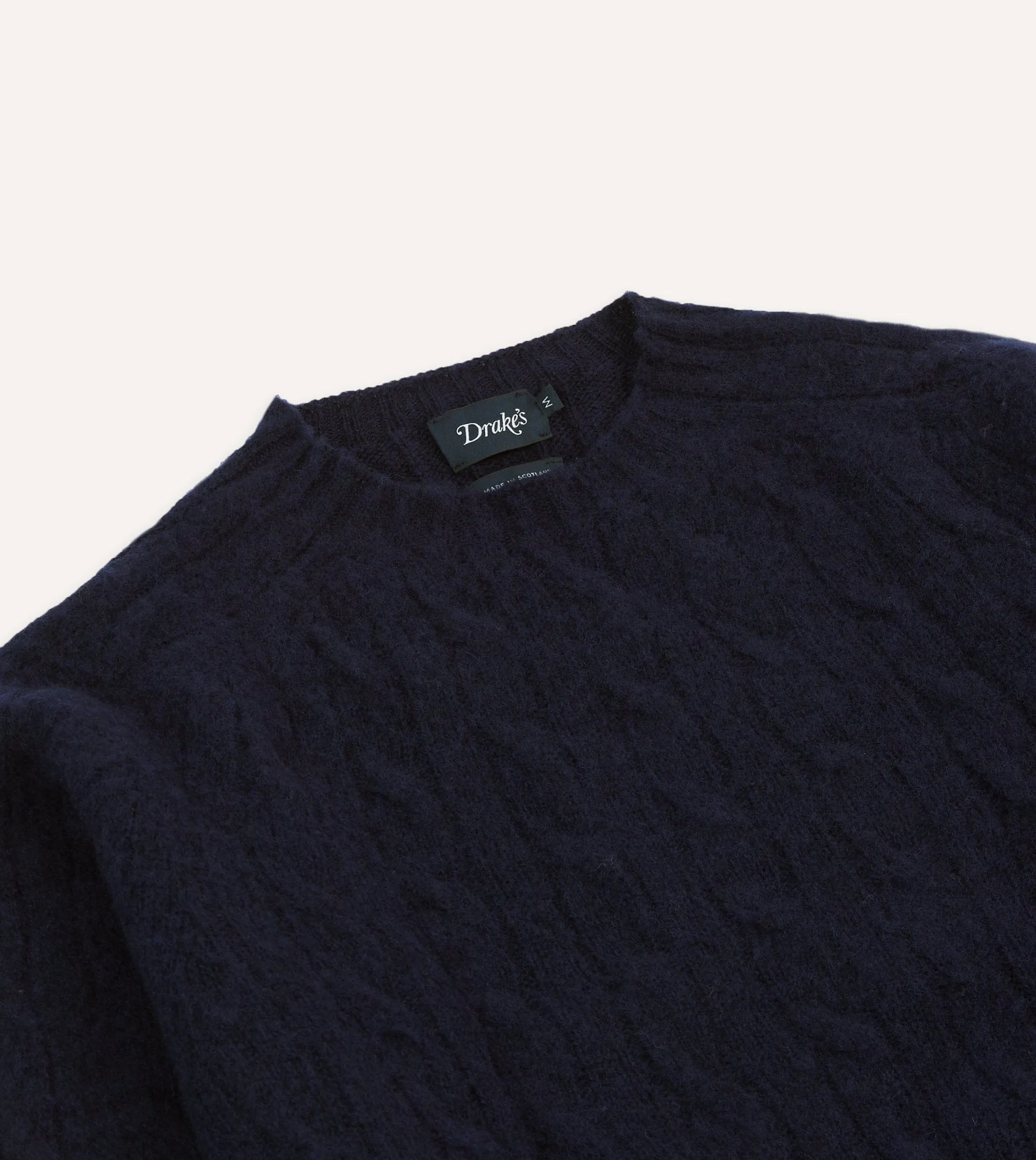 Simple Trend Navy Brushed Cable Knit Shetland Crew Neck Jumper