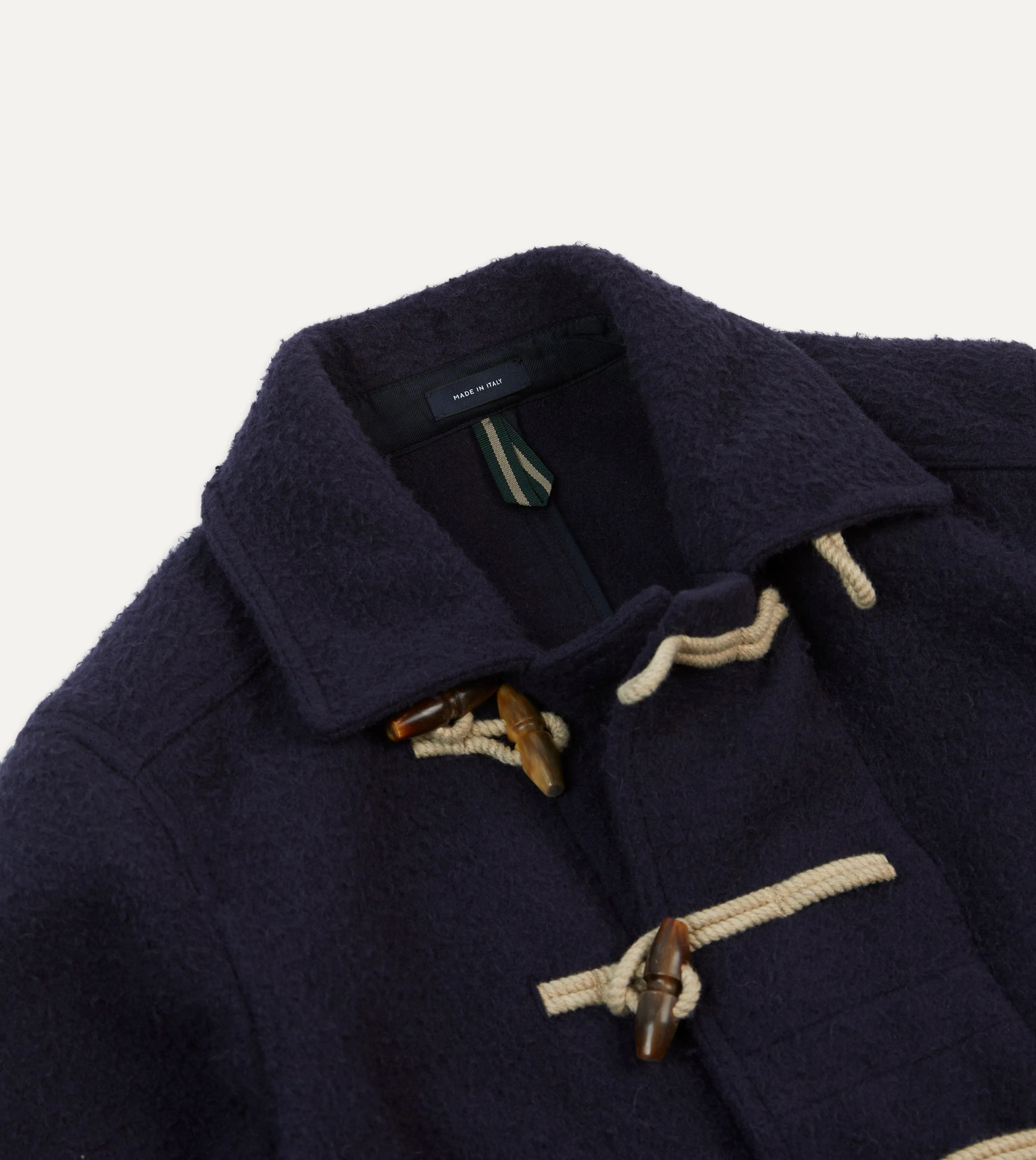 Flexible Cuffs Tailored Cut Style Navy Casentino Wool Short Duffle Coat
