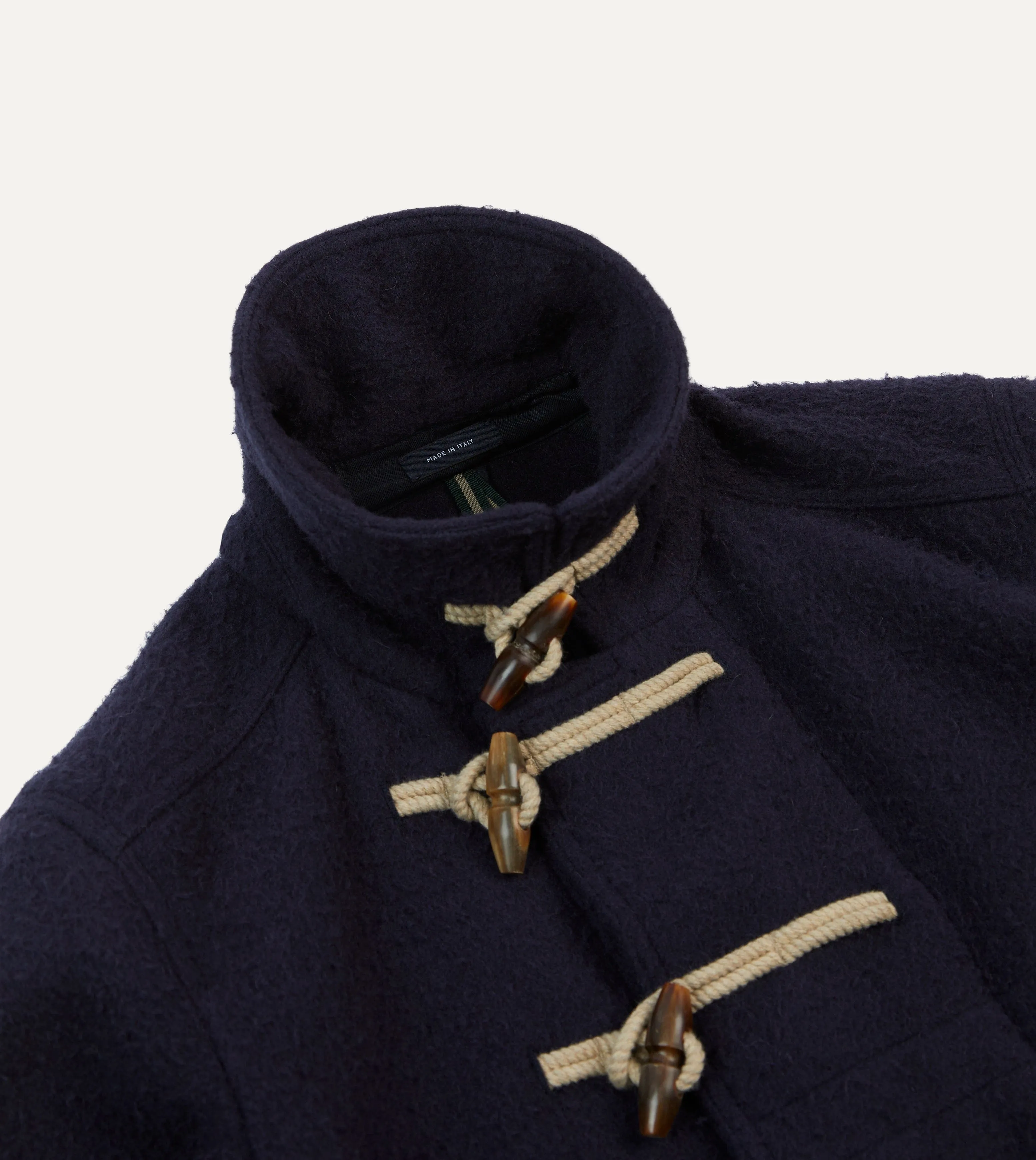 Belted Waist Bonded Seam Construction Navy Casentino Wool Short Duffle Coat