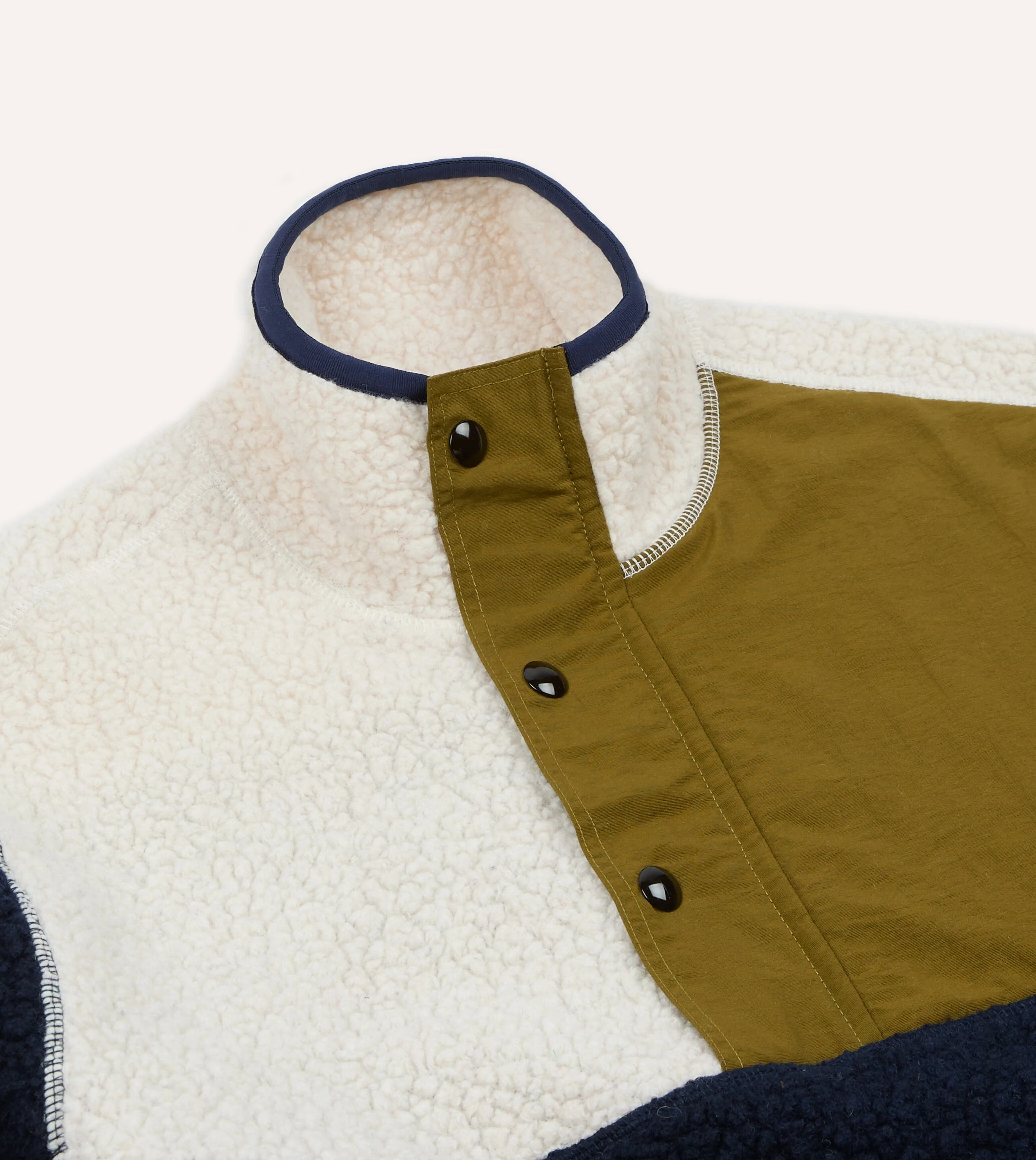 Daily Essential Advanced Wickability System Navy, Ecru and Khaki Boucle Wool Half-Zip Fleece Jacket