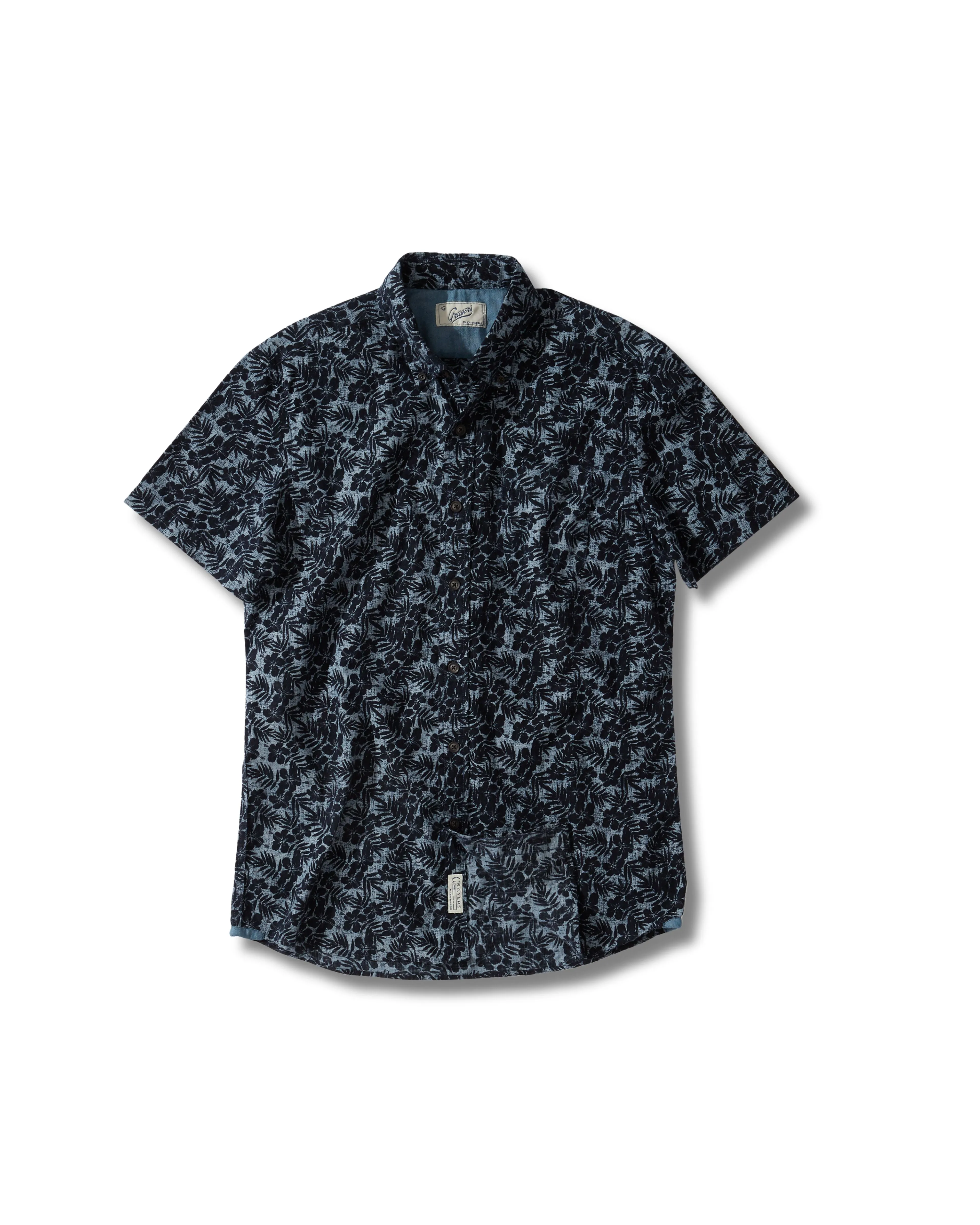 Quick Dry Performance Navy Floral Printed Chambray Short Sleeve Shirt - Navy Floral  *