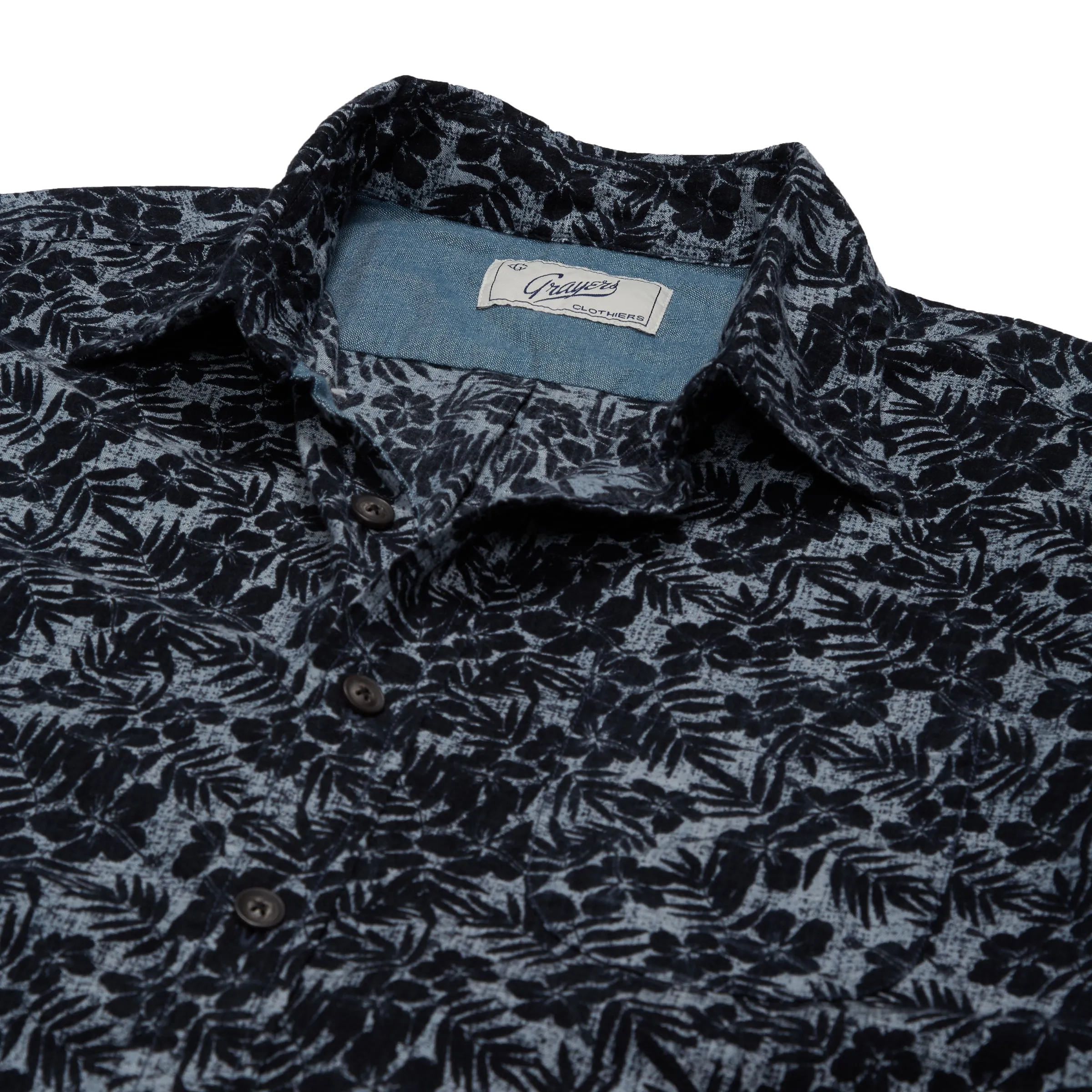 Navy Floral Printed Chambray Short Sleeve Shirt - Navy Floral  * Timeless Must-Have