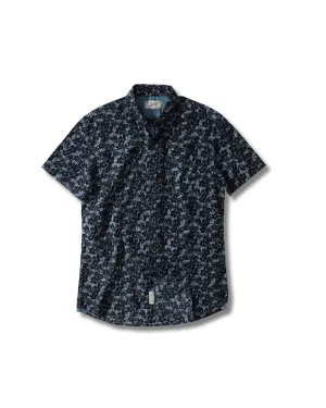 Navy Floral Printed Chambray Short Sleeve Shirt - Navy Floral  * MinimalBranding