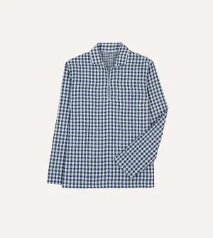 Navy Gingham Cotton Reversible Smock Casual Comfort Fit Casual Fit