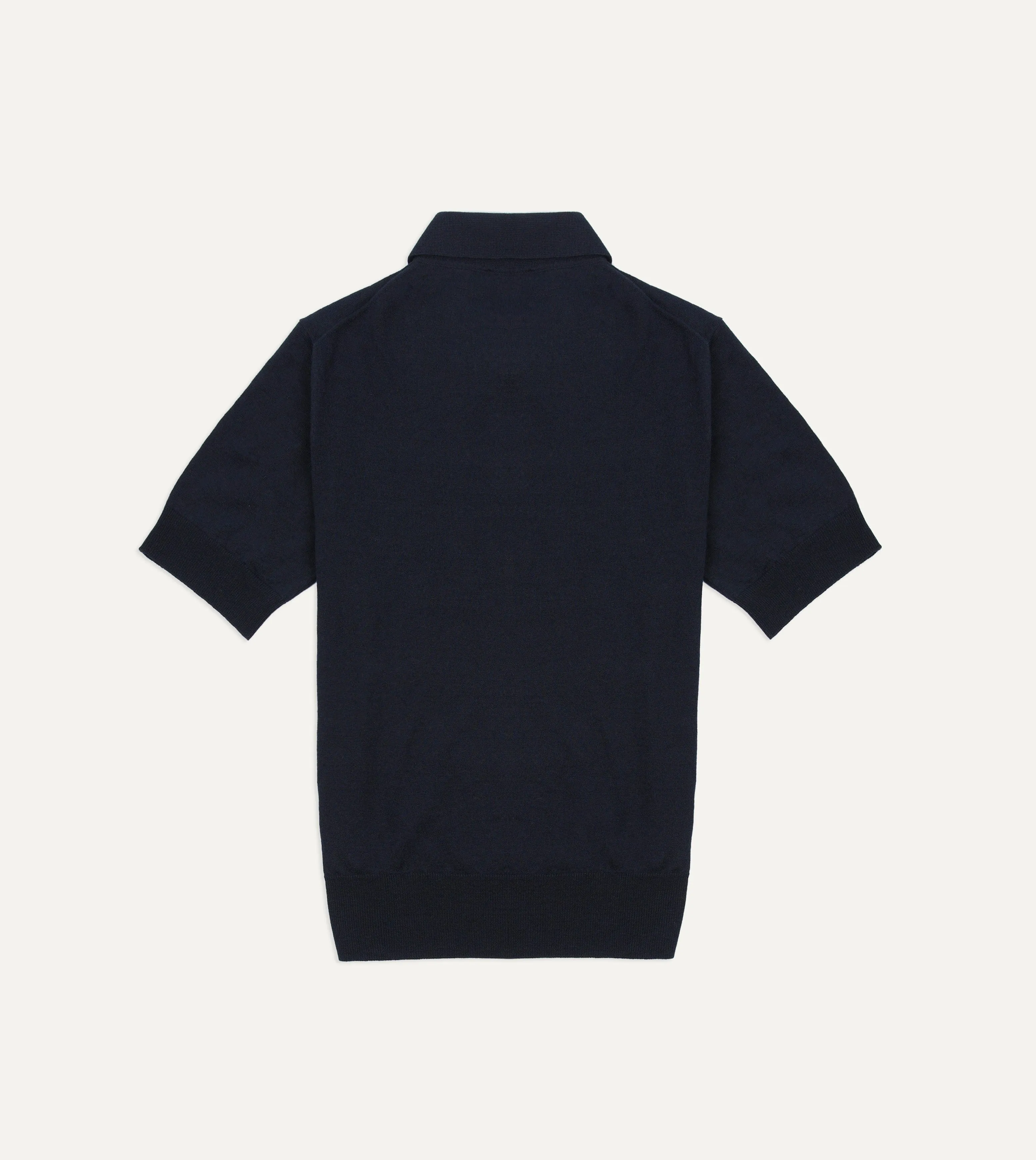 Navy Knitted Linen-Cotton Short-Sleeve Polo Shirt Indoor Comfort