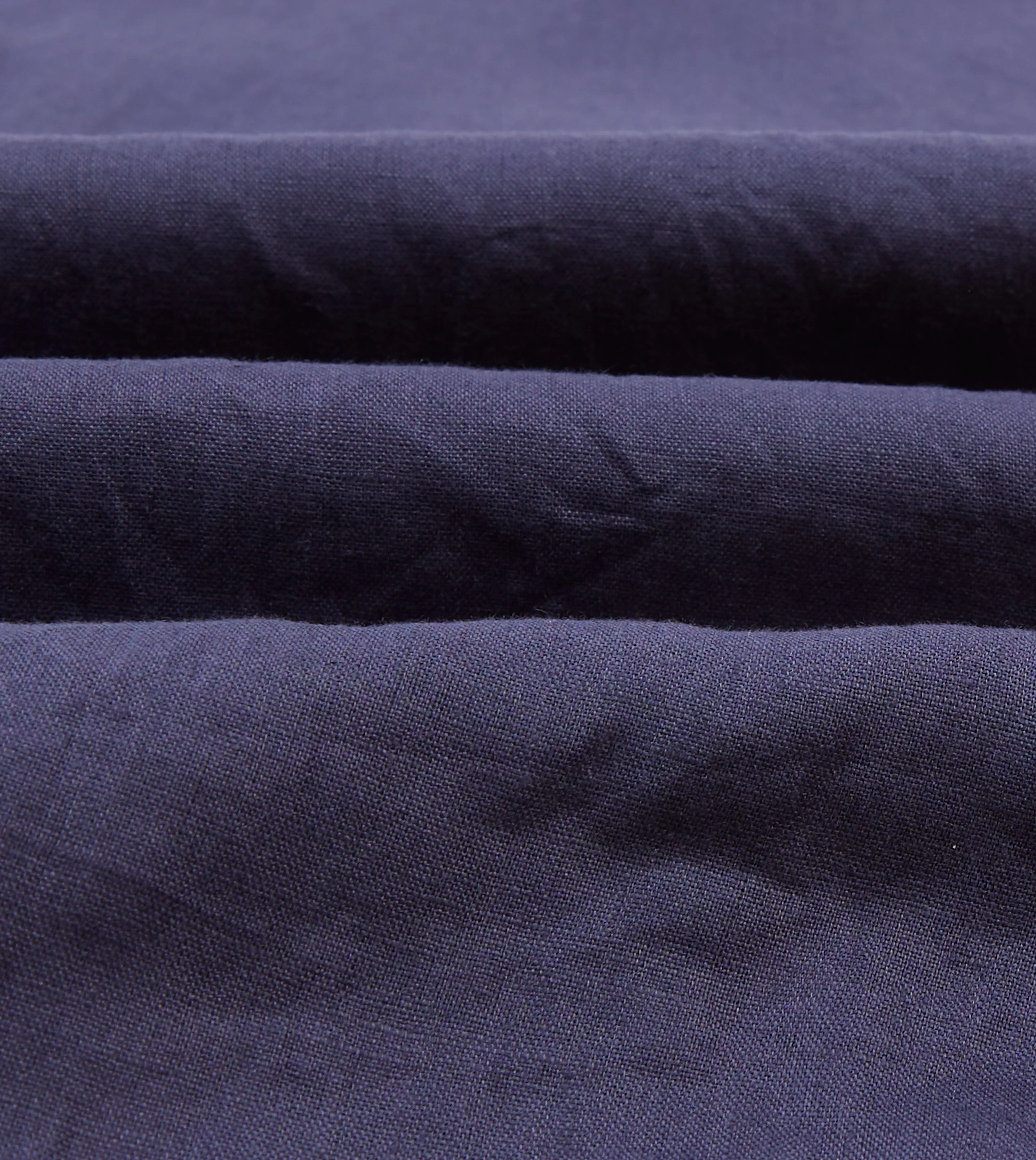 Navy Linen Camp Collar Short Sleeve Shirt Flexible Ribbed Cuffs