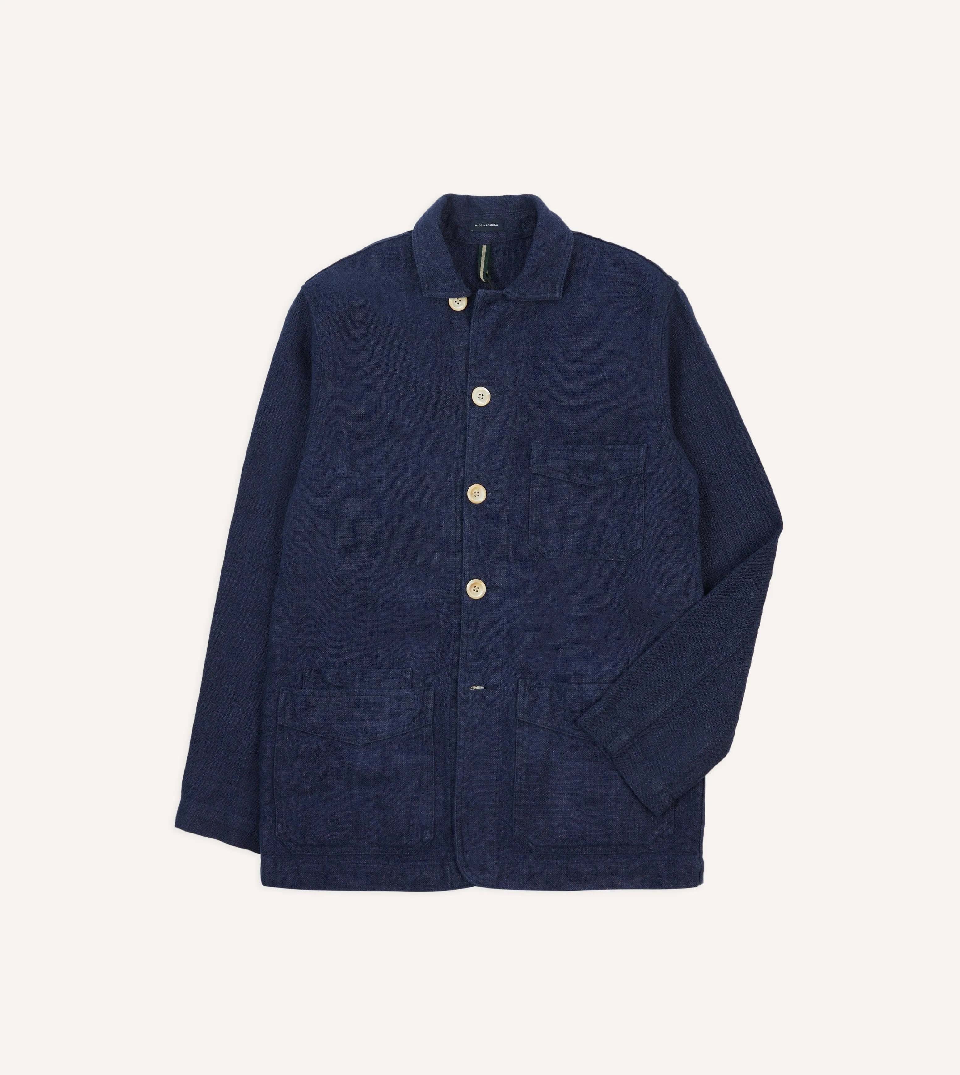 Crisp Detail Pocket Details Navy Linen Five-Pocket Chore Jacket