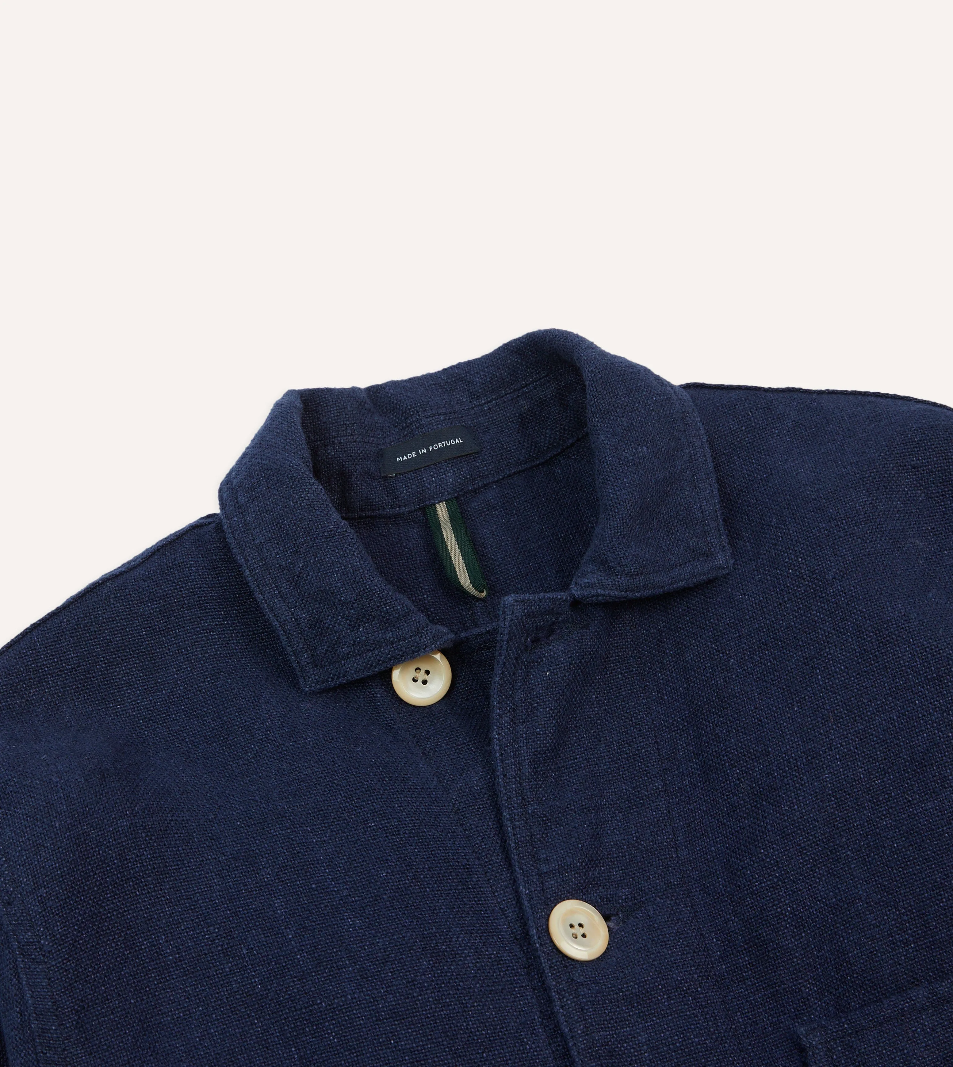 Navy Linen Five-Pocket Chore Jacket Dry Weather Look Foldable Storage