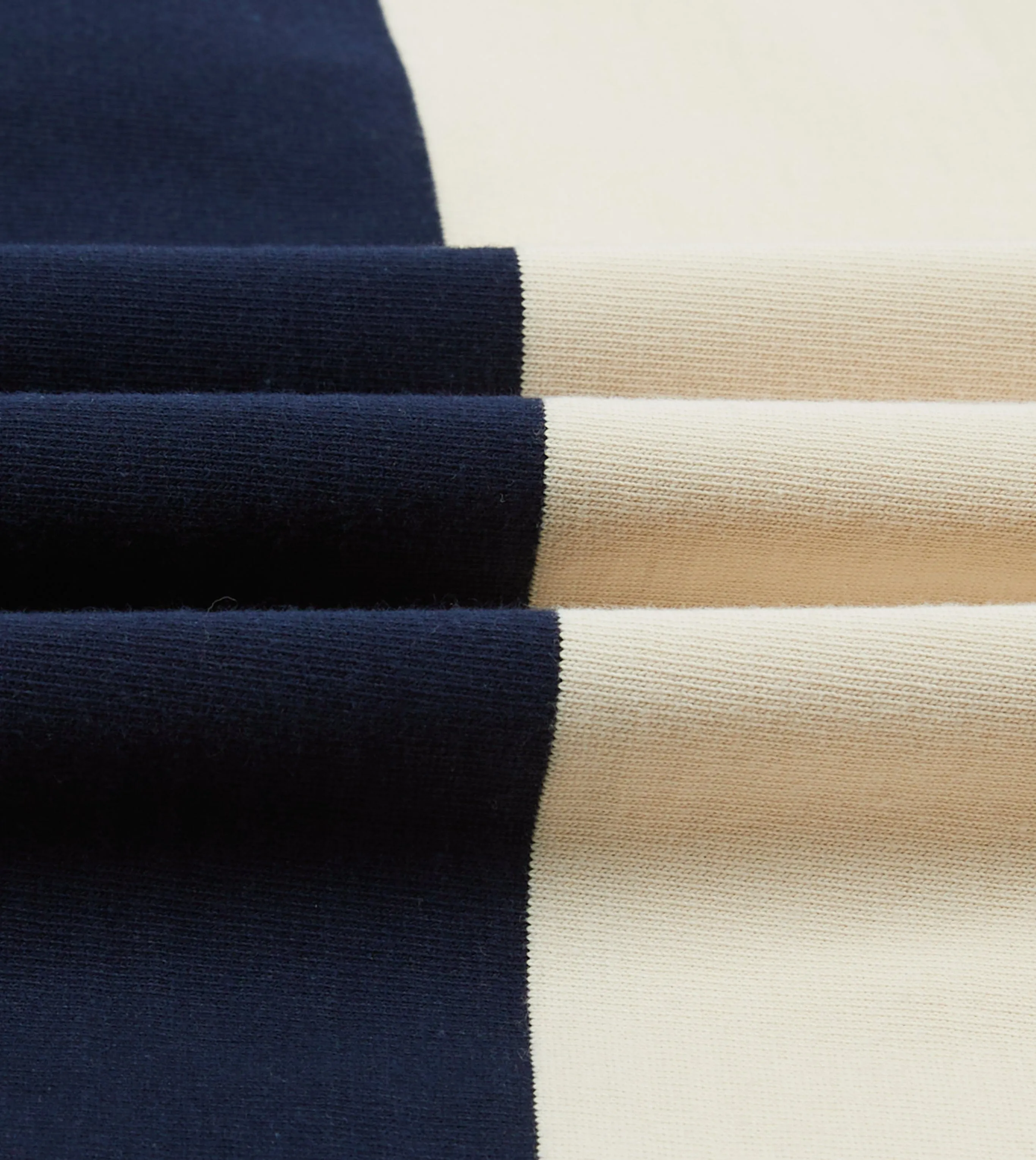 Streetwear Style Navy, Red and Ecru Vertical Block Stripe Cotton Rugby Shirt