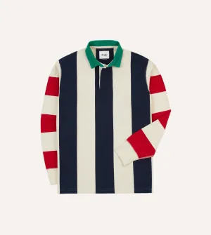 Everyday Look Wear Breezy Comfort Navy, Red and Ecru Vertical Block Stripe Cotton Rugby Shirt