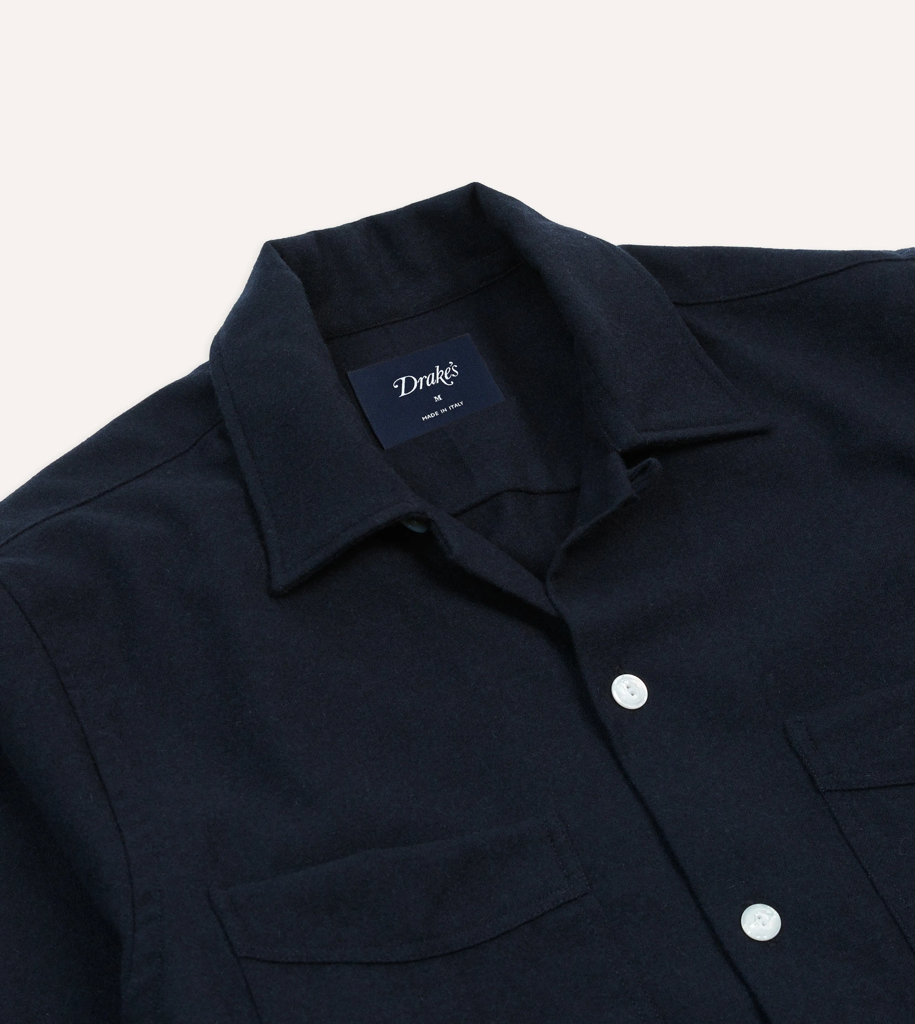 Navy Wool Four-Pocket Camp Collar Work Shirt Comfy and Soft Airflow Ventilation