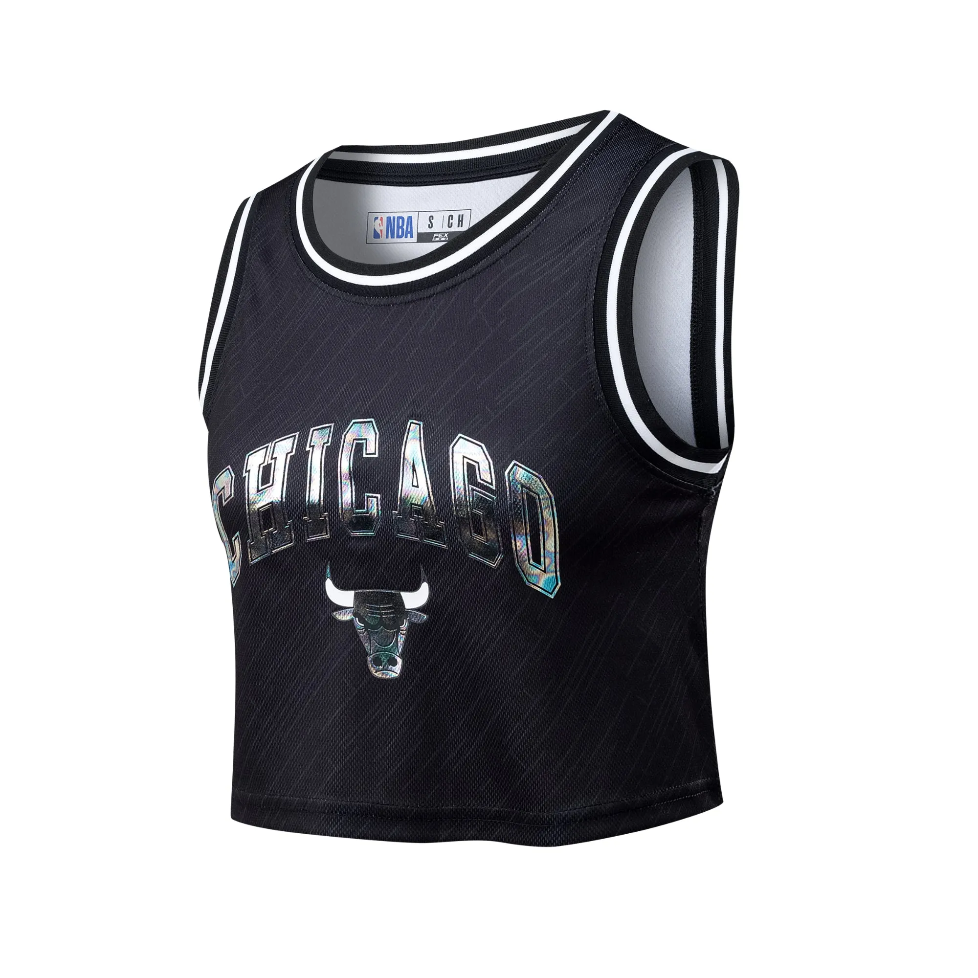 NBA Front Holographic Print Regular Fit Crop Jersey - Chicago Bulls Smooth Flatlock Stitching