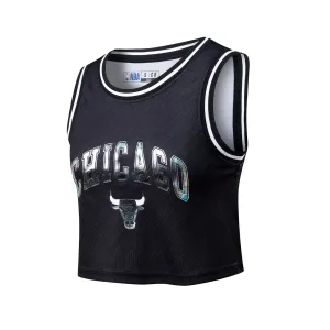NBA Front Holographic Print Regular Fit Crop Jersey - Chicago Bulls Moisture Control Microfiber