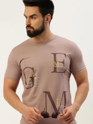 Men's Mauve Typography Printed Slim Fit T-shirt eyewear accents