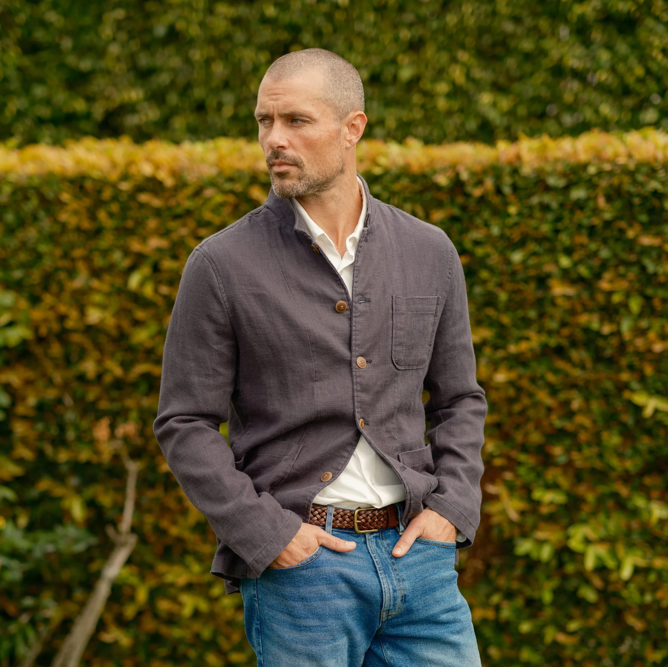 Nelson Ramie Stand Up Collar Jacket - Navy Thermal Reflective Lining