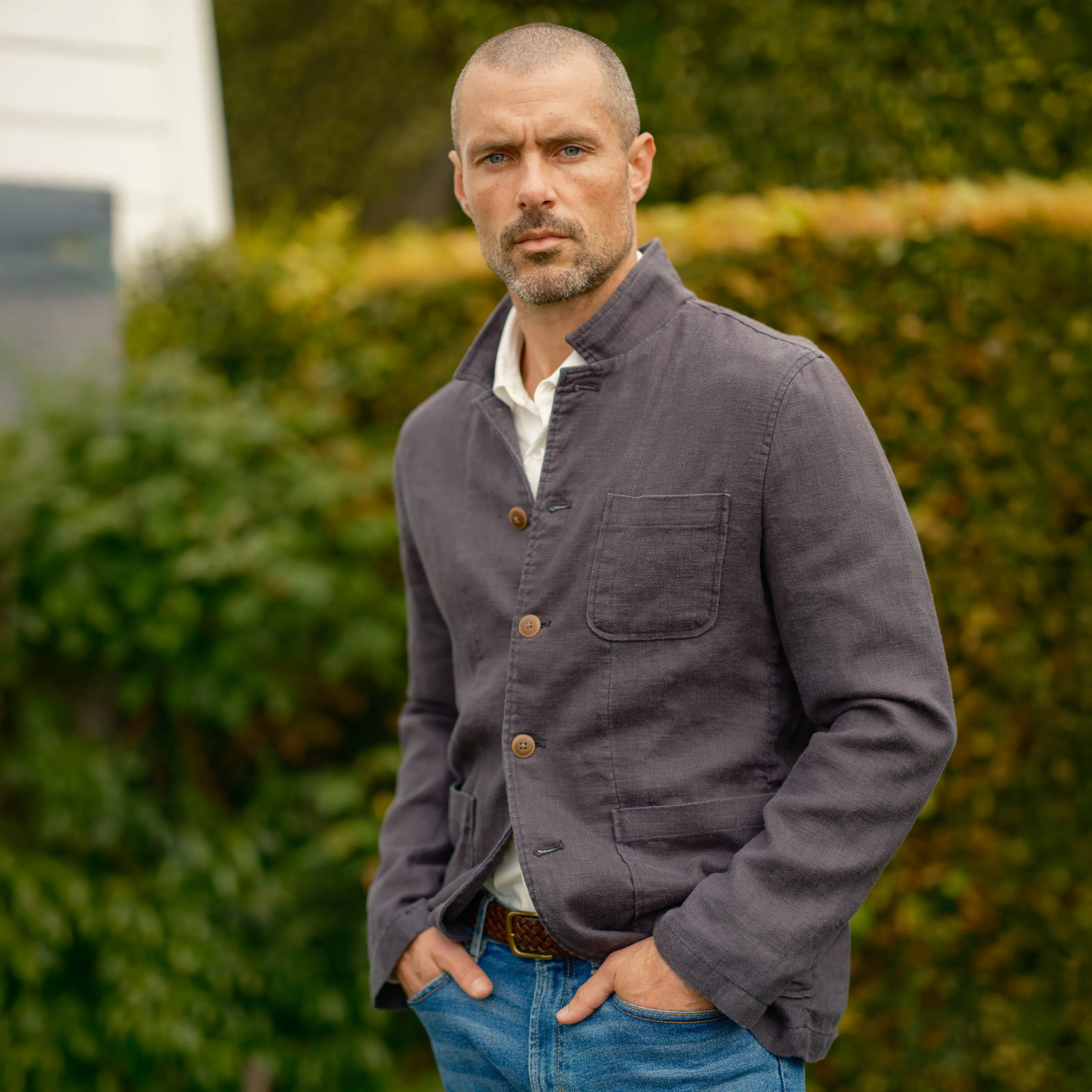 AntiSnag Lining Material Nelson Ramie Stand Up Collar Jacket - Navy