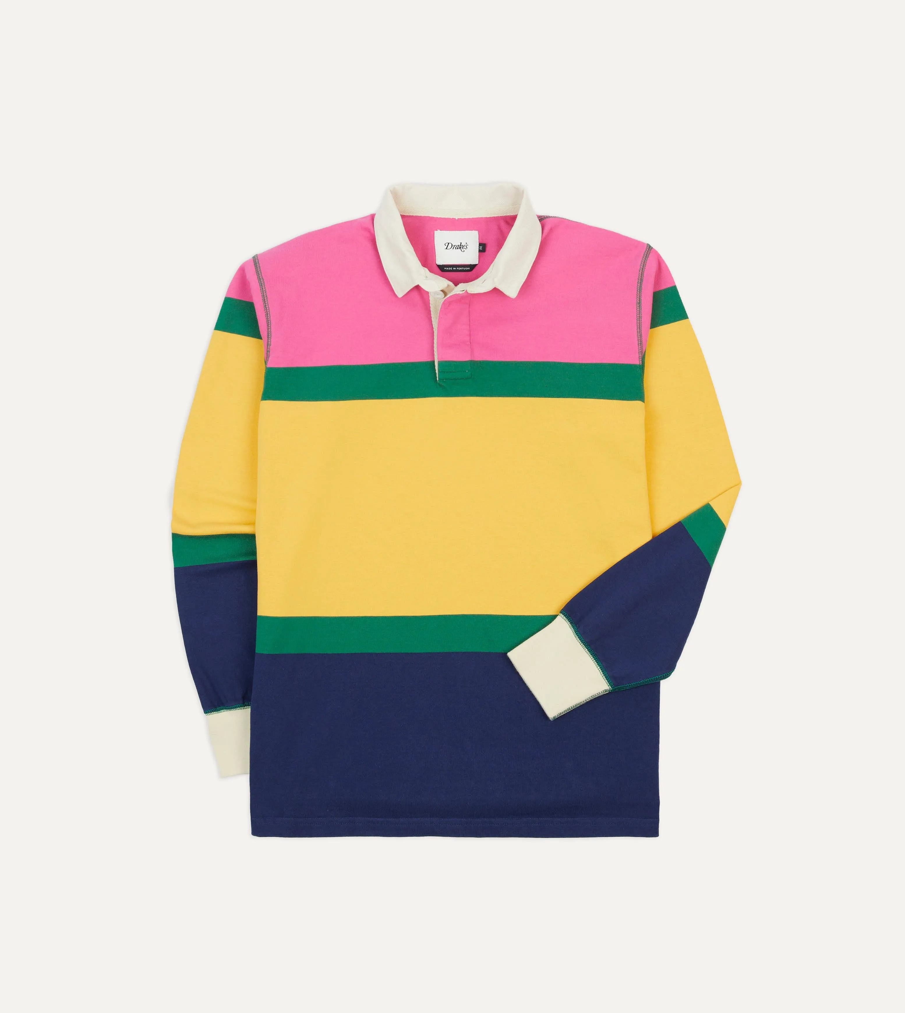 Pink, Green, Yellow and Navy Multi Stripe Cotton Rugby Shirt Simple Comfort