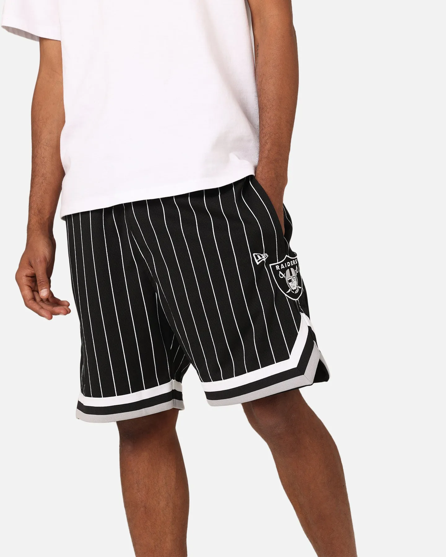 One-of-a-kind New Era Las Vegas Raiders Mesh Shorts Black Pinstripe