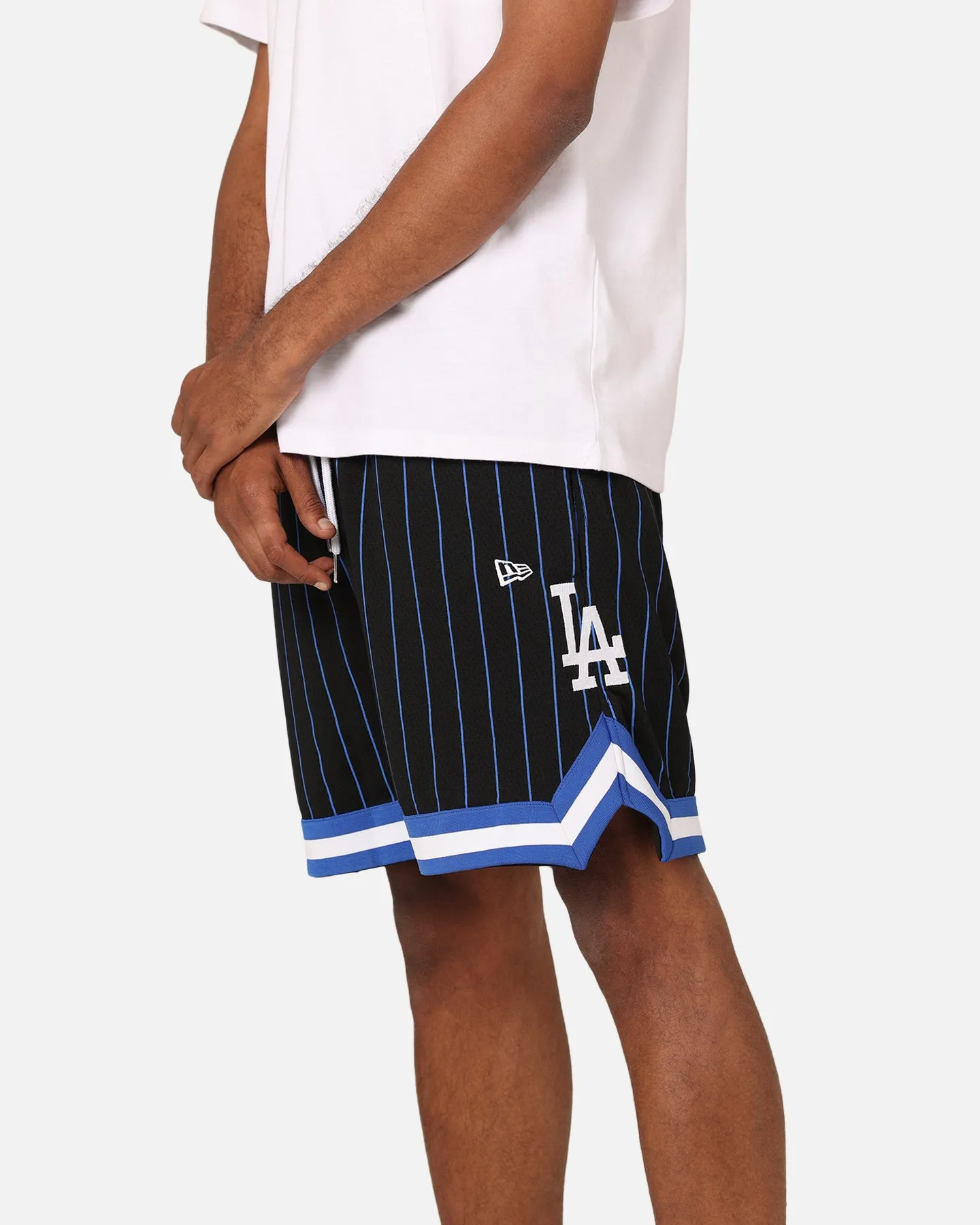 New Era Los Angeles Dodgers Mesh Shorts Black Pinstripe Stretchable Fit beach goers