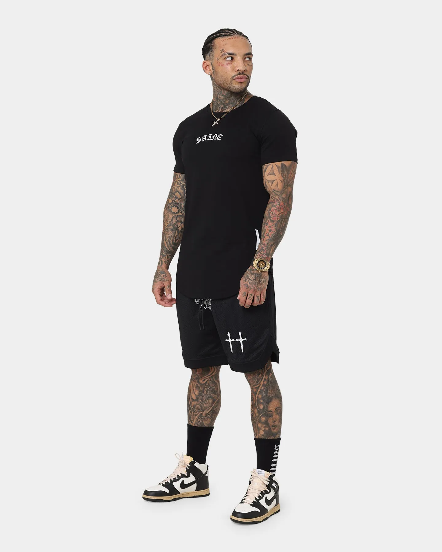 Four Way Stretch Fabric Multi Panel Cut Saint Morta Bird Of Prey Basketball Shorts Black/White