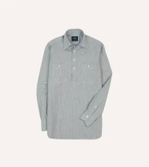 Blue Hickory Stripe Cotton Long Point Collar Popover Shirt Fit for All Seasons Modern innovation