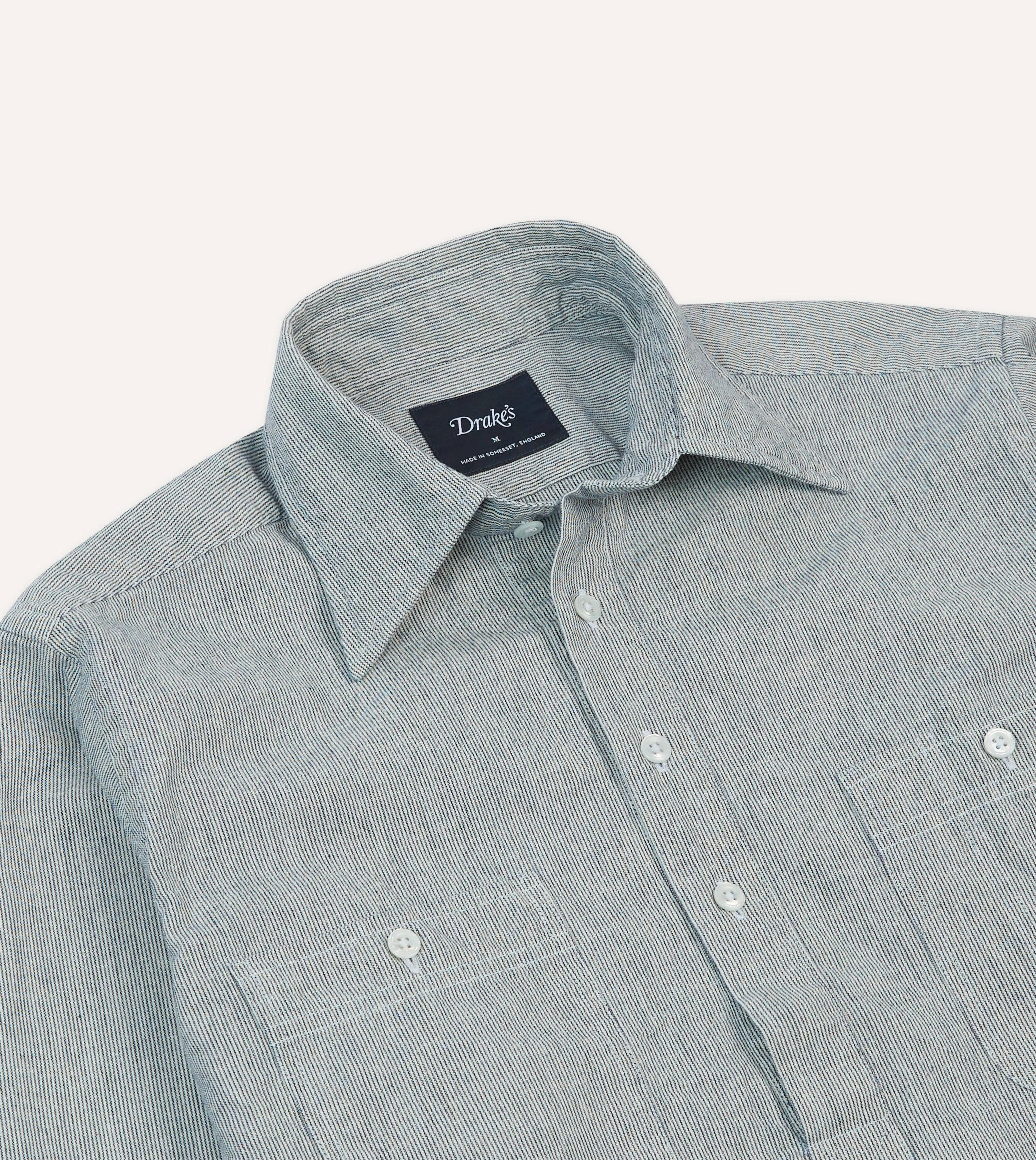 hypoallergenic material Essential Top Blue Hickory Stripe Cotton Long Point Collar Popover Shirt