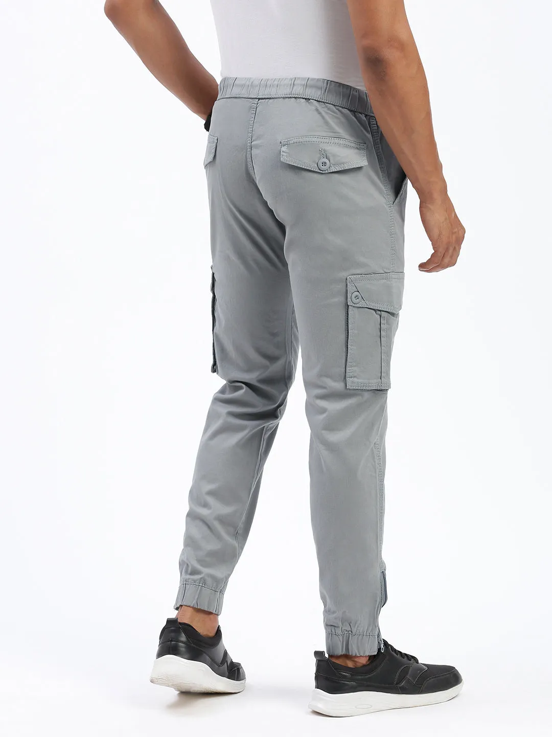 Men's Grey Comfort Slim Fit Cotton Joggers Trousers Casual Design