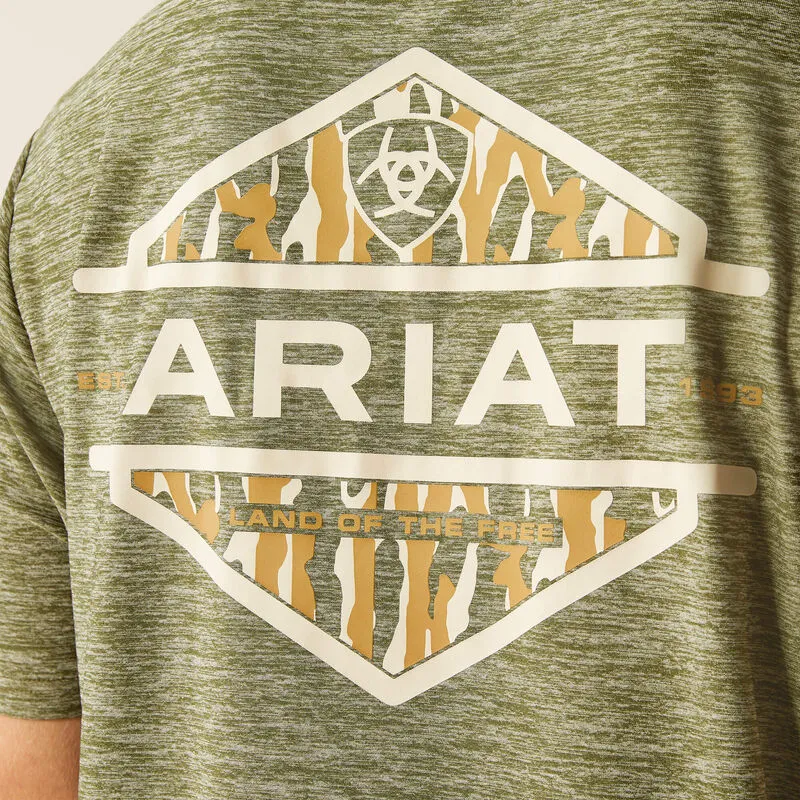 Playful Vibes Ariat Men's Tree Bark Camo Charger Logo Graphic T-Shirt in Dark Olive