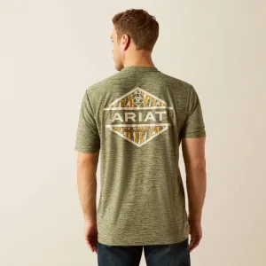 Ariat Men's Tree Bark Camo Charger Logo Graphic T-Shirt in Dark Olive Feminine Fit
