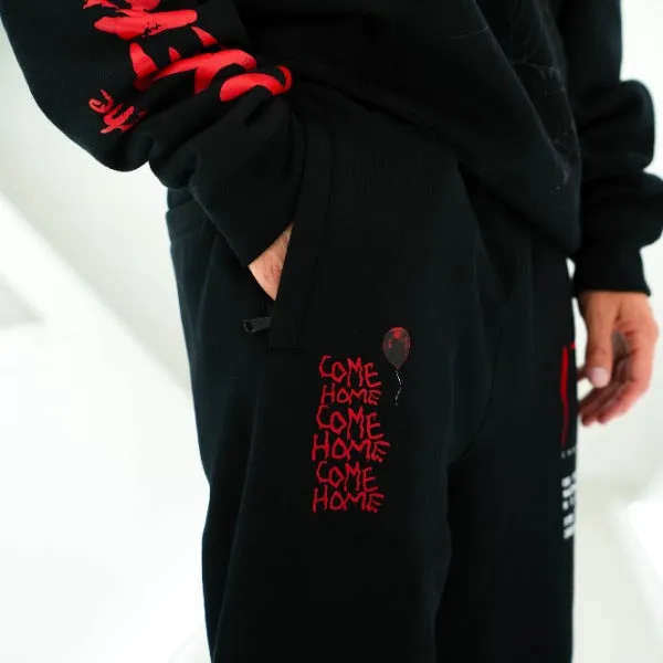Fashion Comfort Wear Breathable Wearable SP x IT Pennywise Fleece Mens Sweatpants (Black/Red)