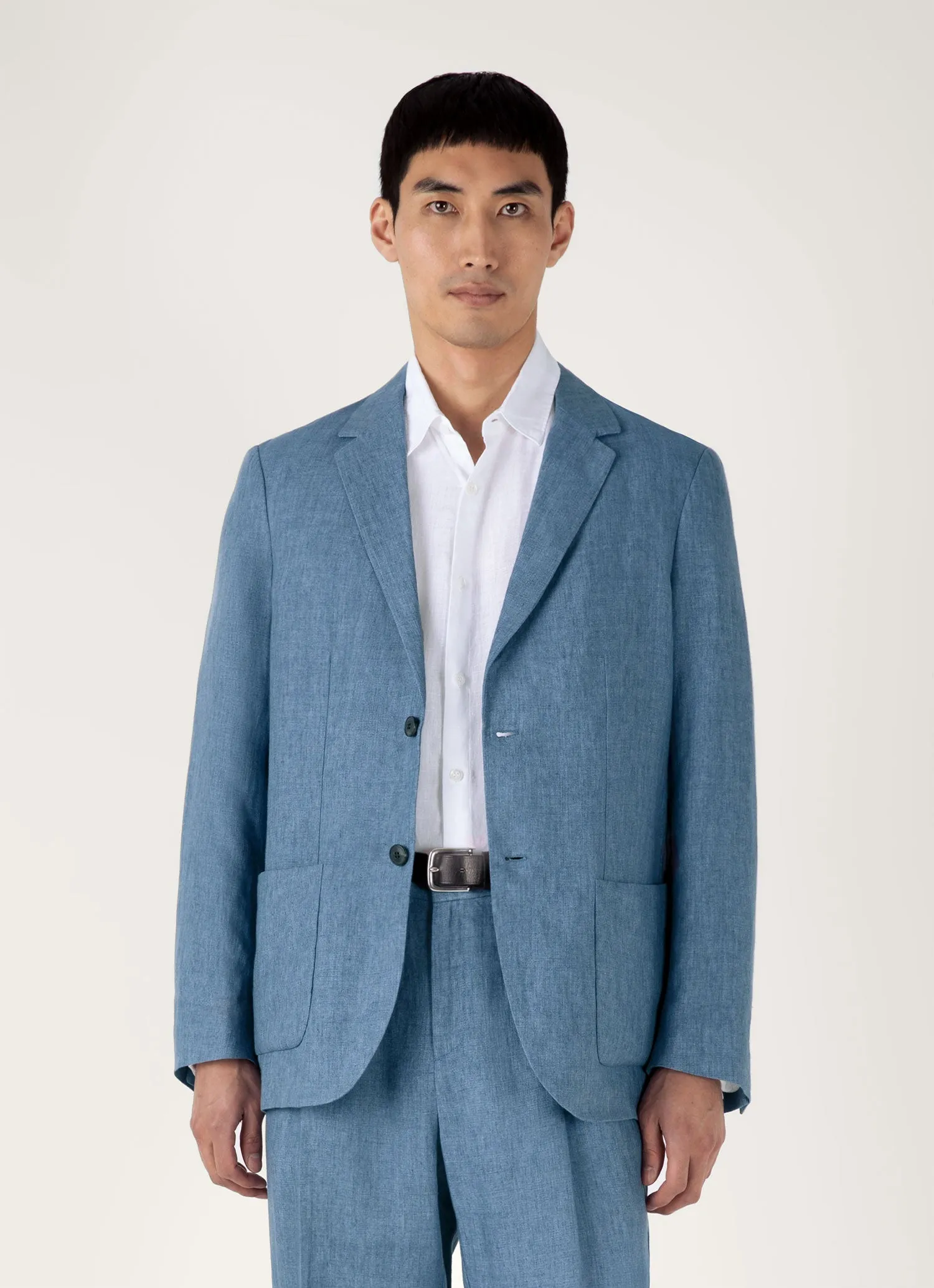 Men's Linen Blazer in Soft Denim Melange Reflective Safety Accents