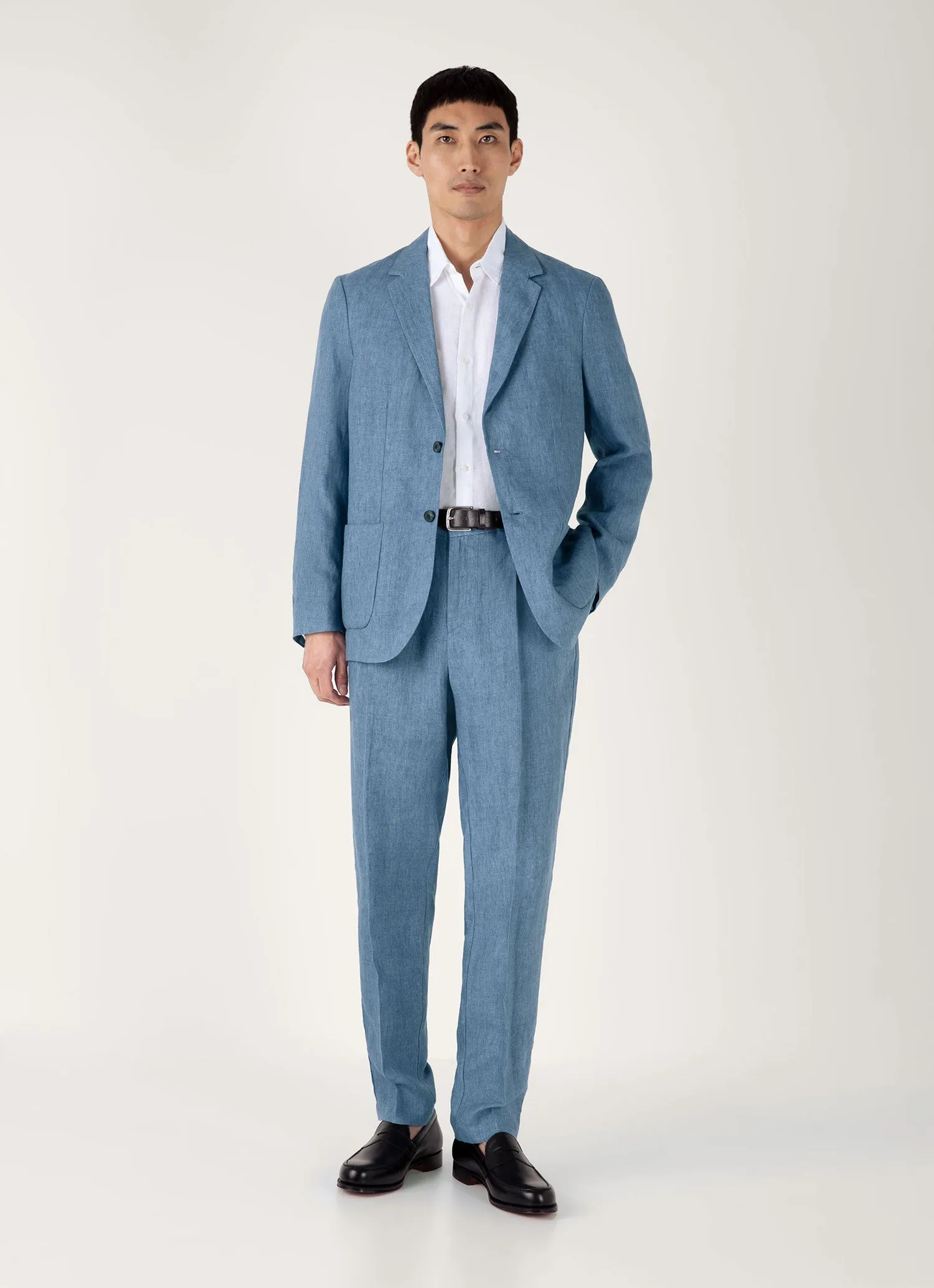 MeshLinedVents Noise Reducing Hardware Men's Linen Blazer in Soft Denim Melange