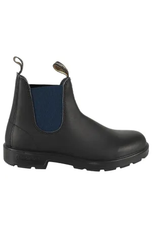 Weekly Rotation Black Leather Boot With Blue Elastic Side Panels