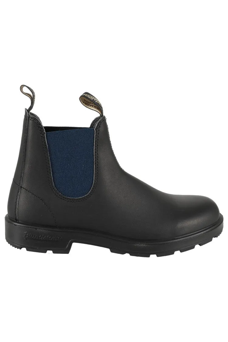 Weekly Rotation Black Leather Boot With Blue Elastic Side Panels