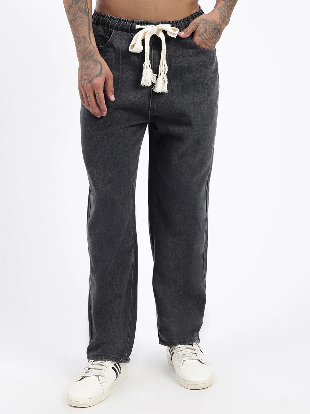 Party Look Earthy Men's Grey Slim Fit Cropped Jeans