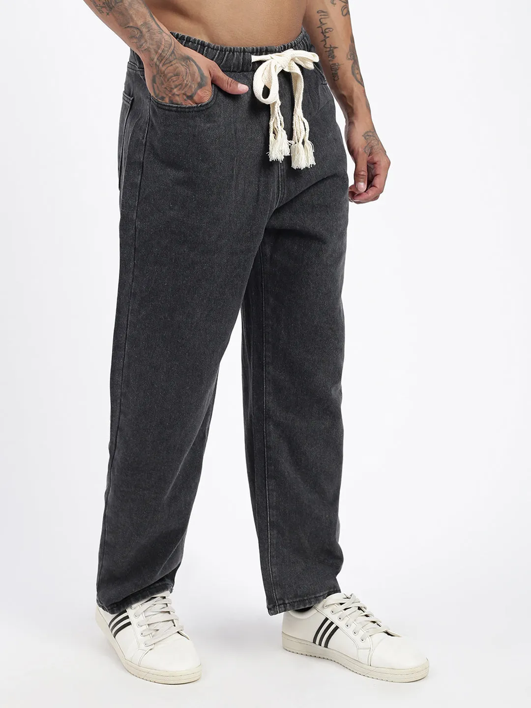 Men's Grey Slim Fit Cropped Jeans Comfort Fit Design Smart Casual Modern Rainy Day