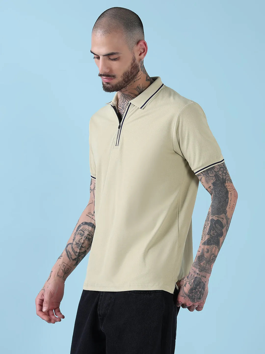 Men's Green Solid Polo Collar T-Shirt Sheer Glow Virtual Mode
