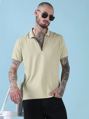 Music Mood Comfortable Design Men's Green Solid Polo Collar T-Shirt