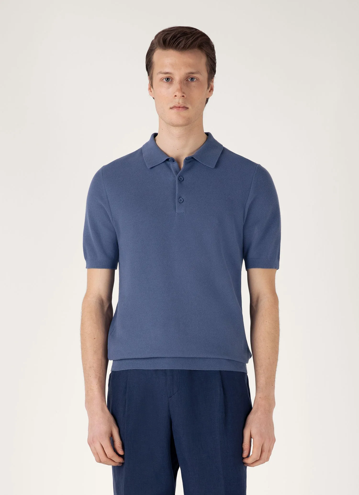 Leisure Look Go-To Fit Men's Knit Polo Shirt in Soft Denim