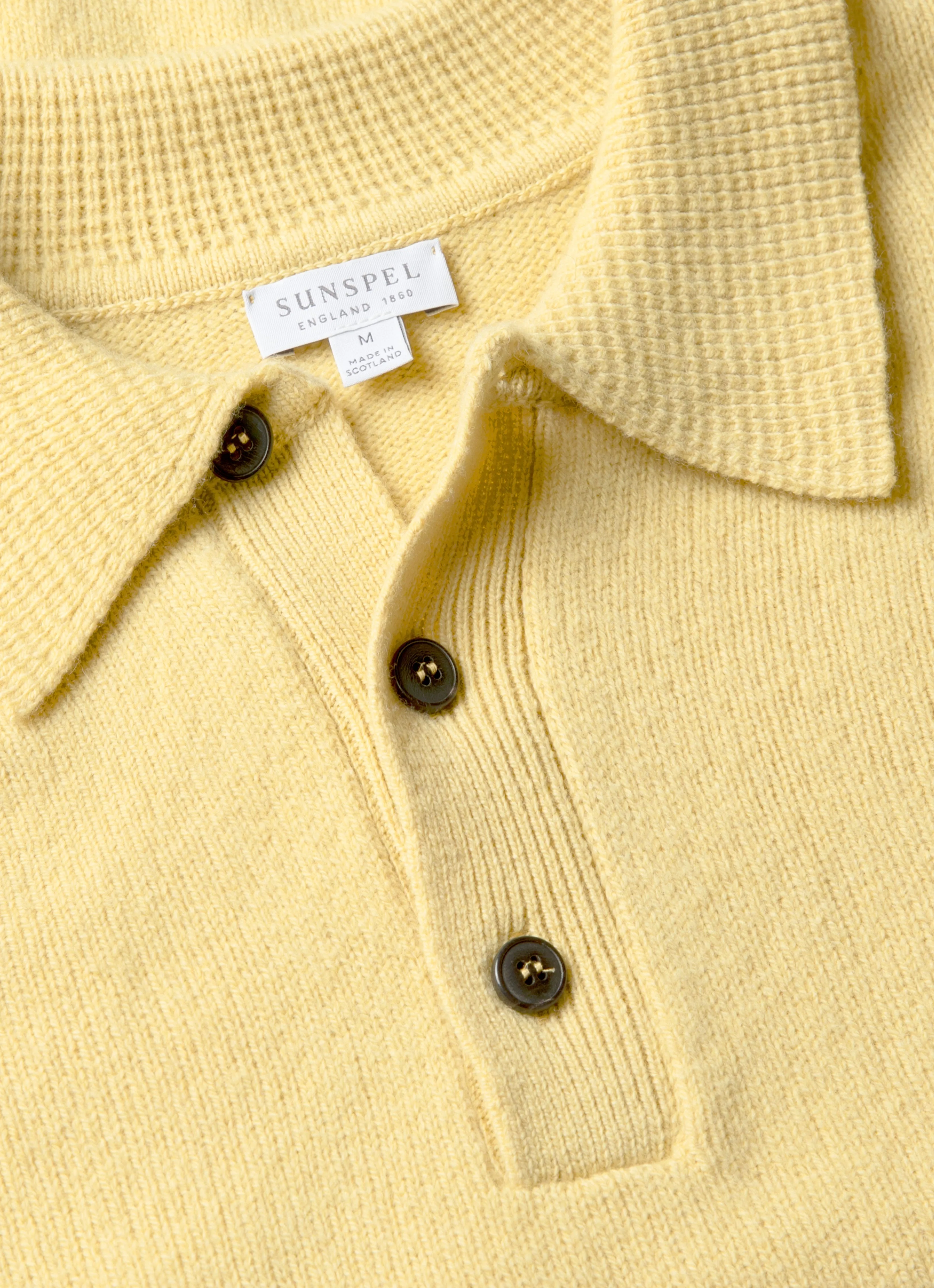 Men's Lambswool Polo Shirt in Dusty Yellow High Elasticity Fiber Homewear Style